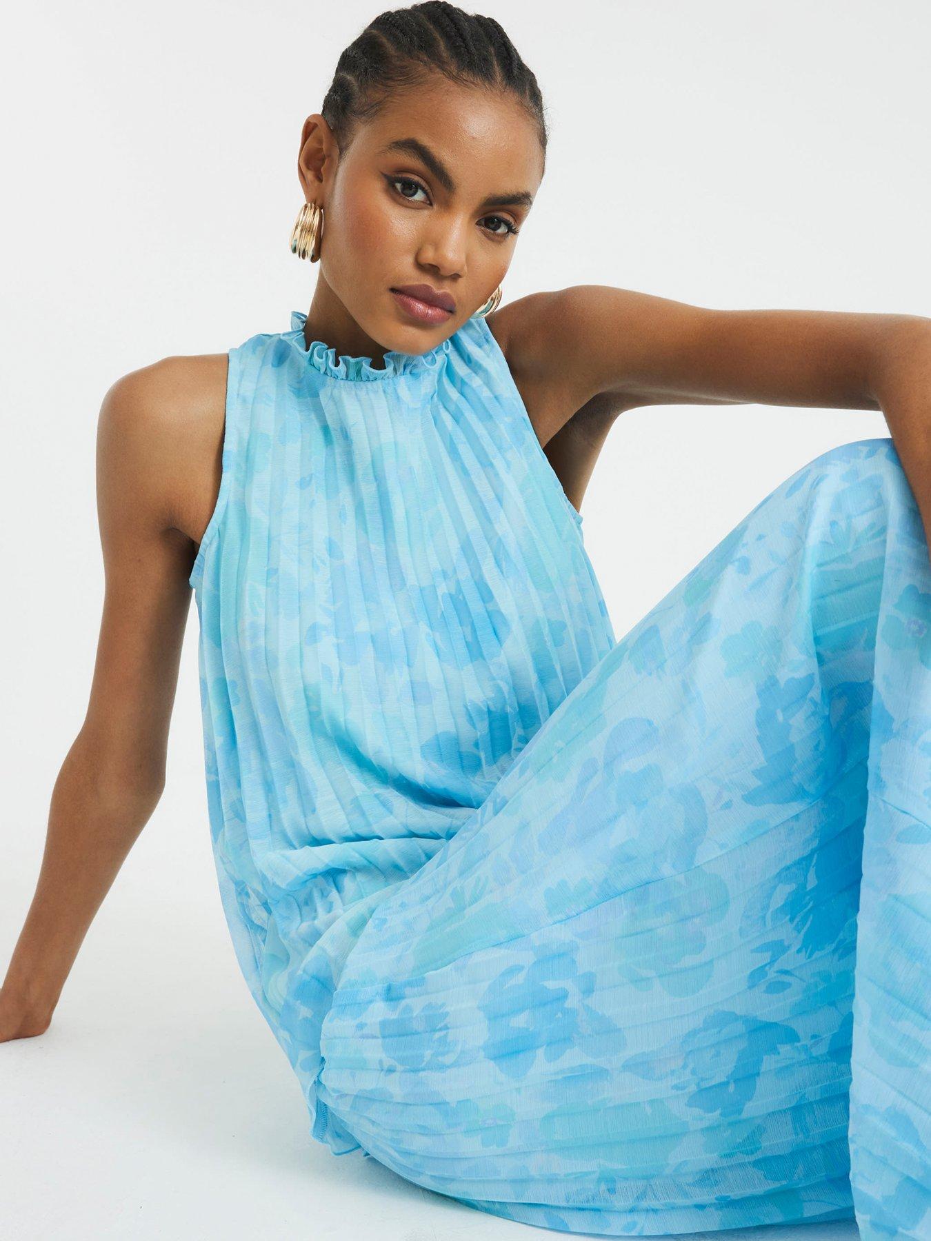  image of river-island-wide-leg-plisse-trouser-blue