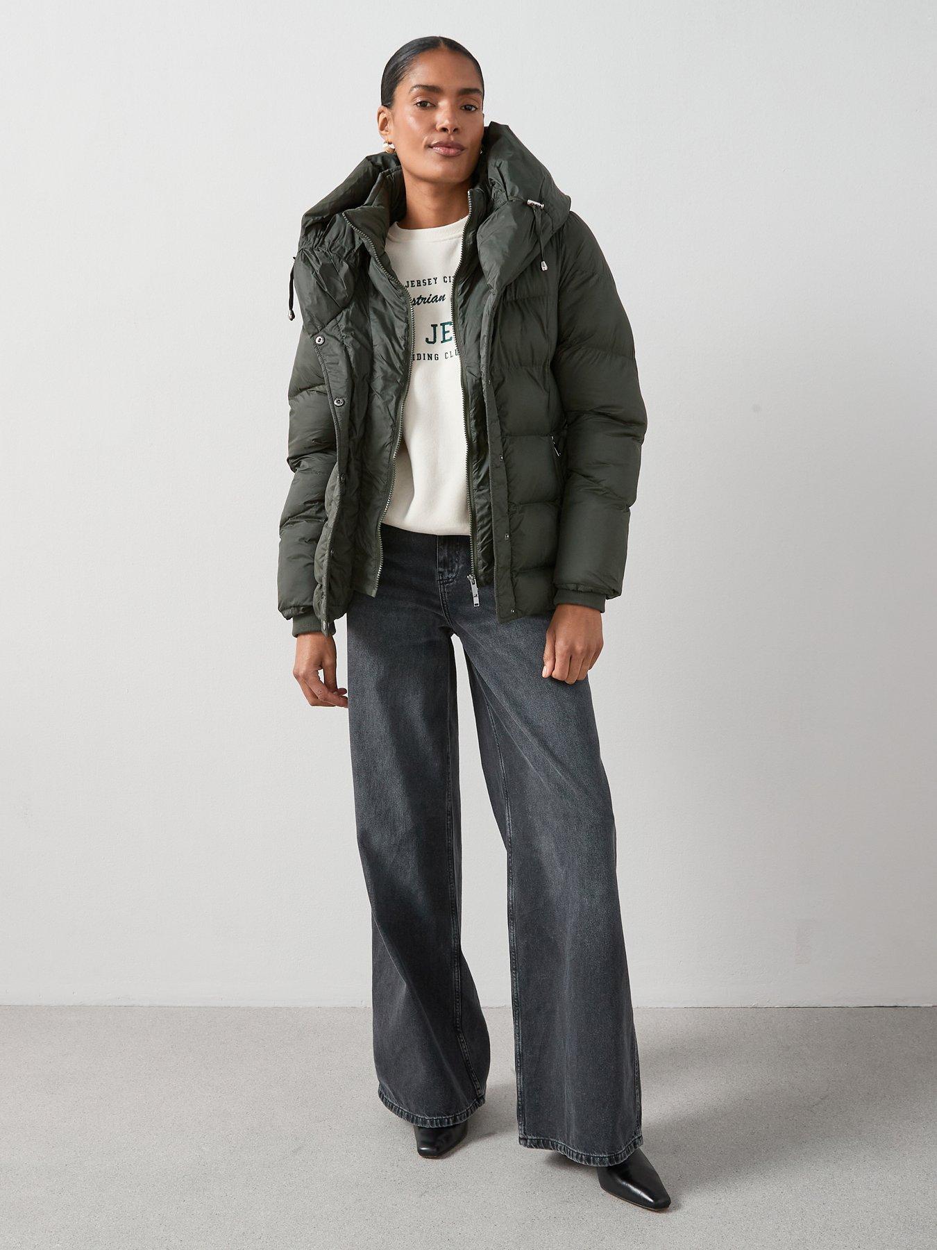 The Very Collection Double Collar Short Padded Coat With Hood - Khaki