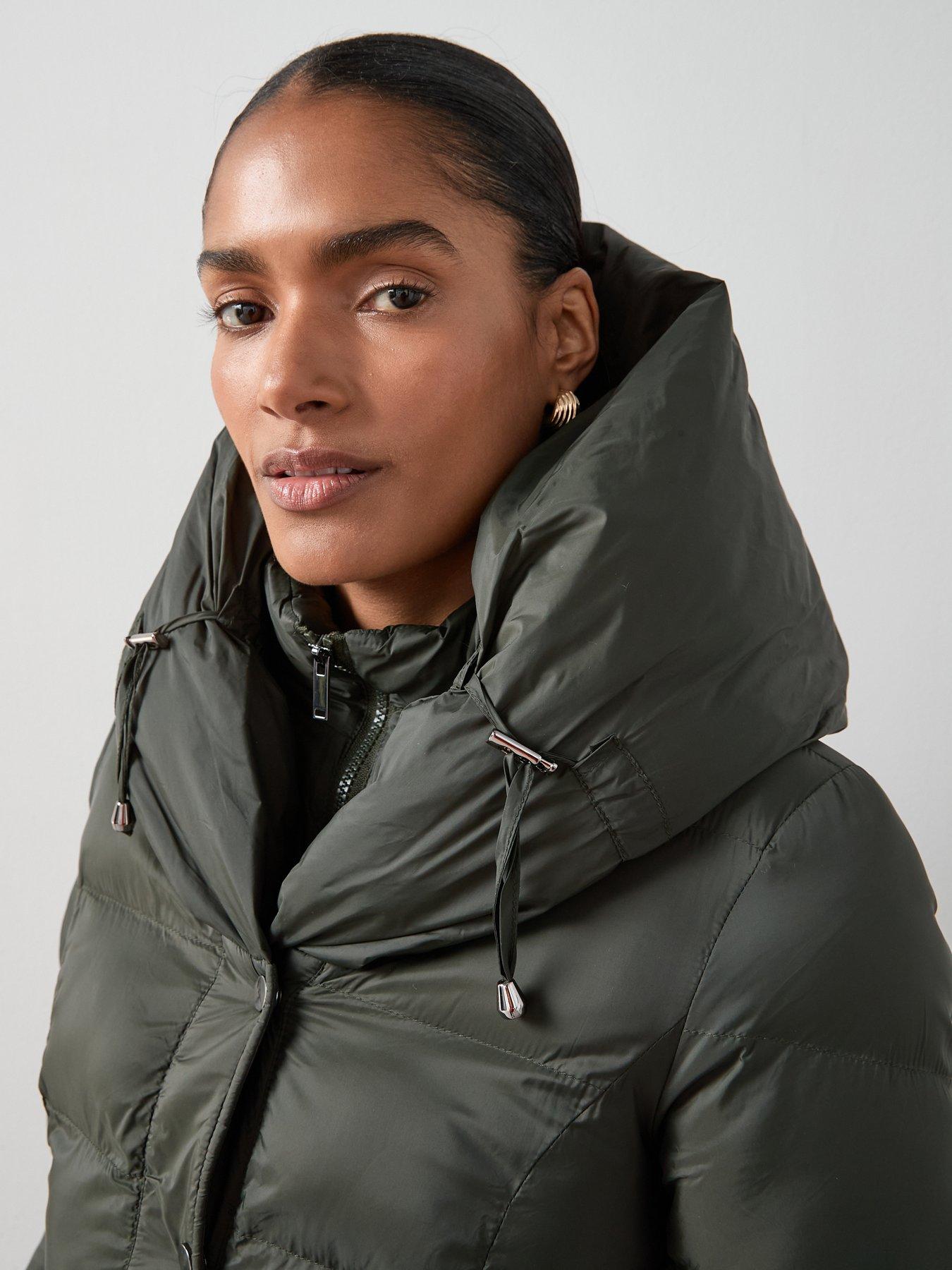 Image 6 of 7 of The Very Collection Double Collar Short Padded Coat With Hood - Khaki