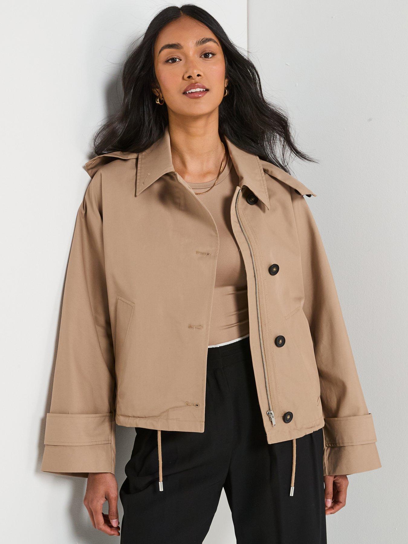 V by Very Short Hooded Trench - Beige