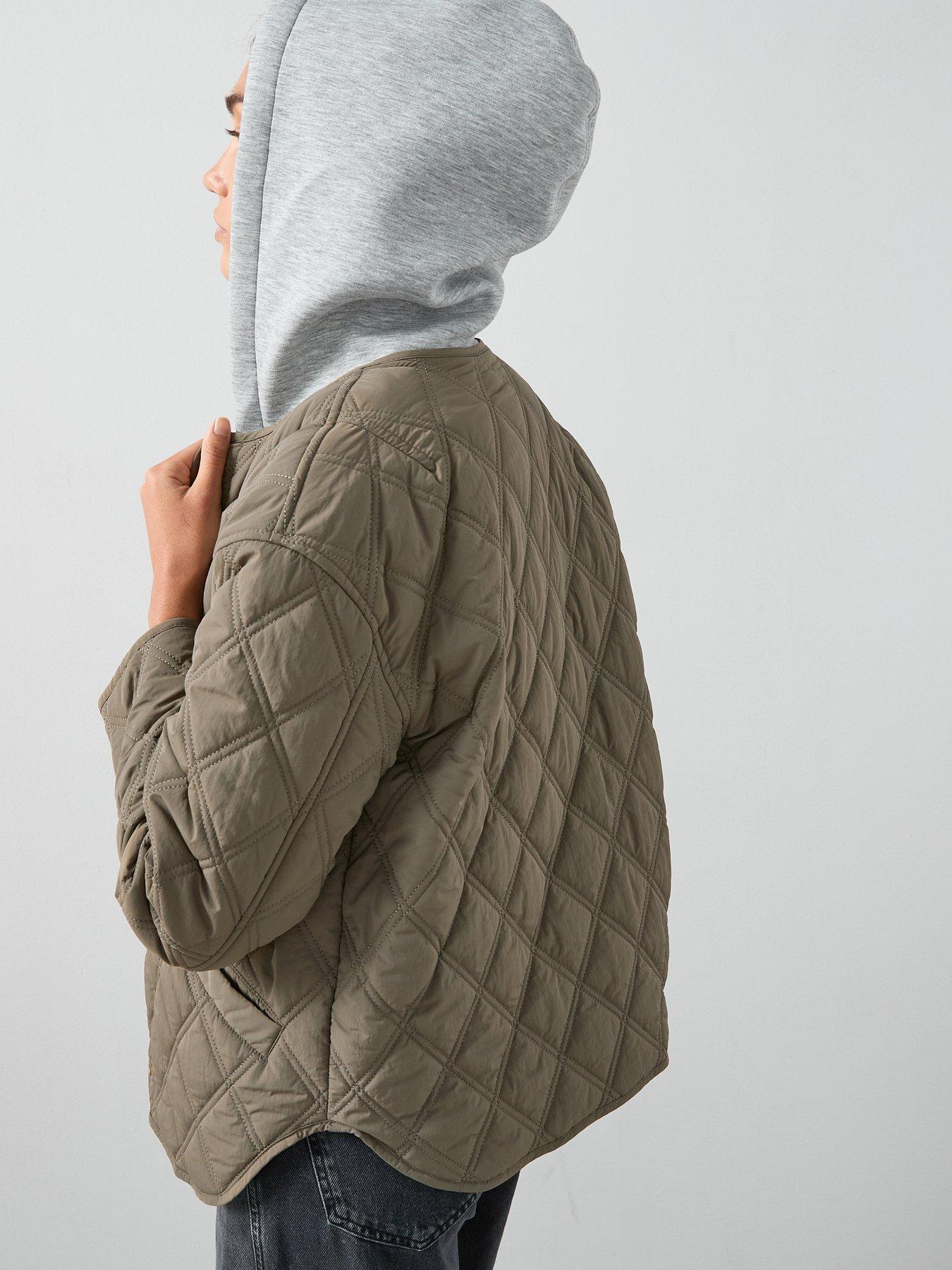 Image 2 of 6 of The Very Collection Jersey Layer Quilted Jacket - Khaki &amp; Grey