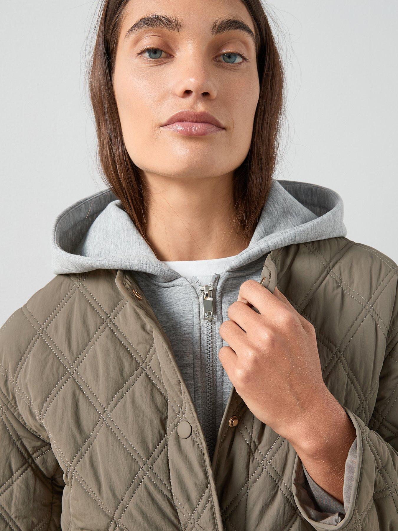 Image 4 of 6 of The Very Collection Jersey Layer Quilted Jacket - Khaki &amp; Grey