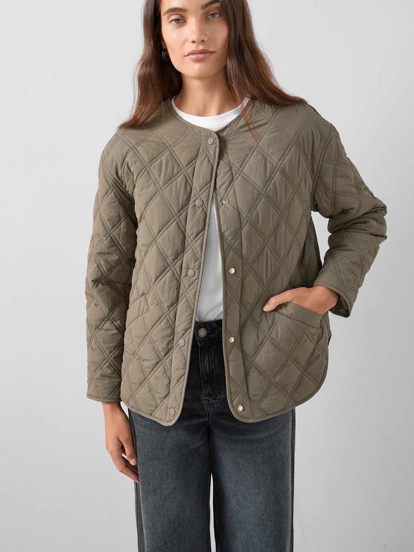 Image 6 of 6 of The Very Collection Jersey Layer Quilted Jacket - Khaki &amp; Grey