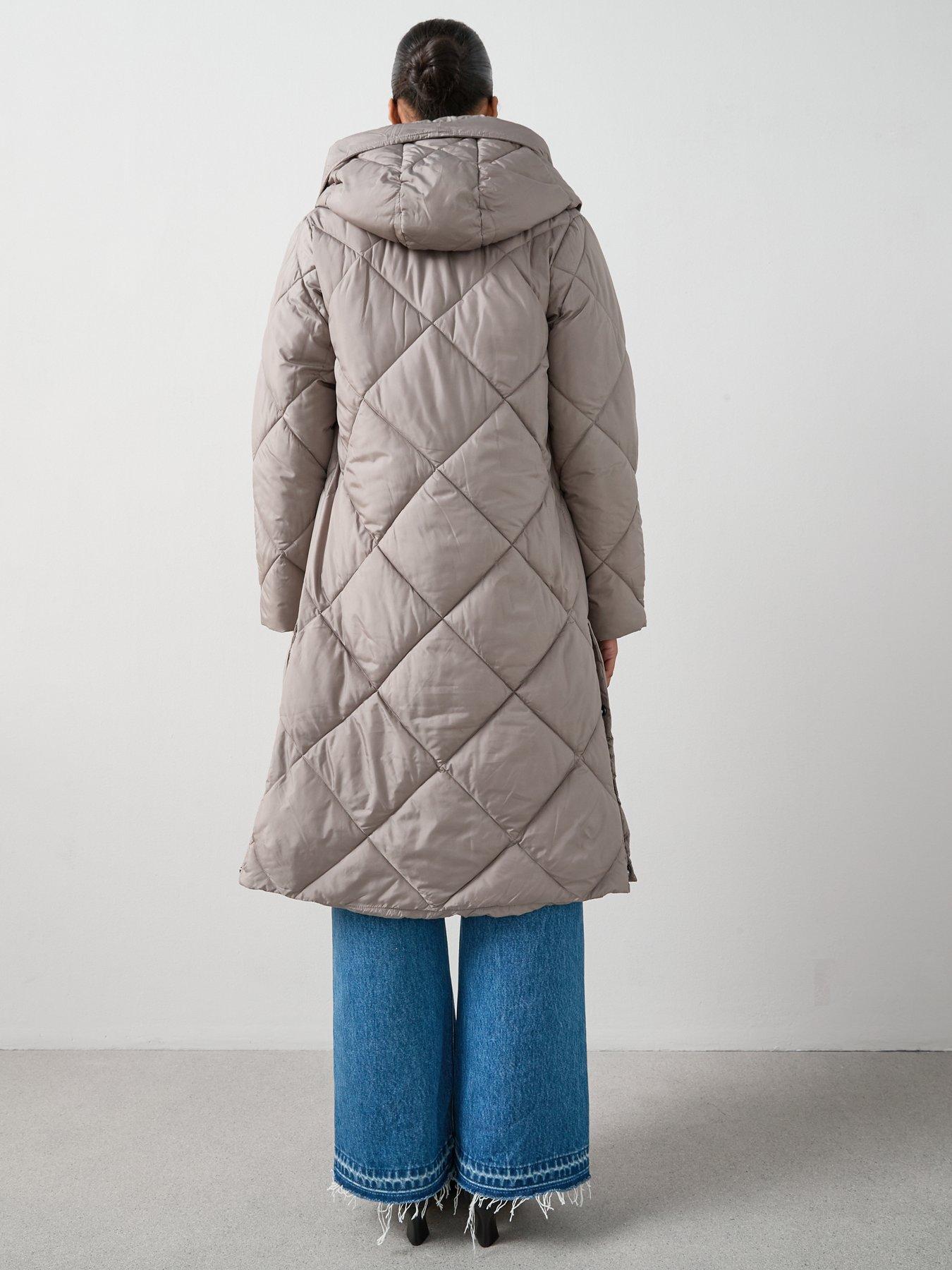 Image 2 of 7 of The Very Collection Diamond Quilt Double Placket Longline Sorona Padded Coat - Beige