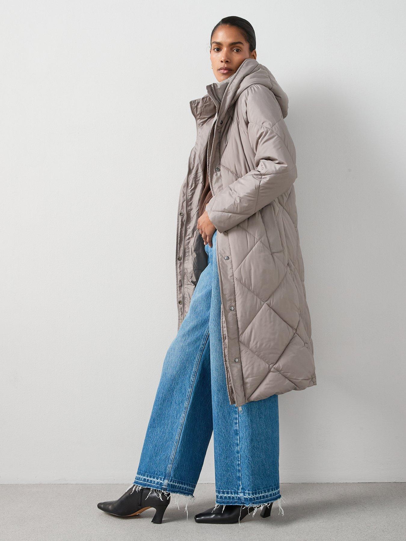 Image 3 of 7 of The Very Collection Diamond Quilt Double Placket Longline Sorona Padded Coat - Beige