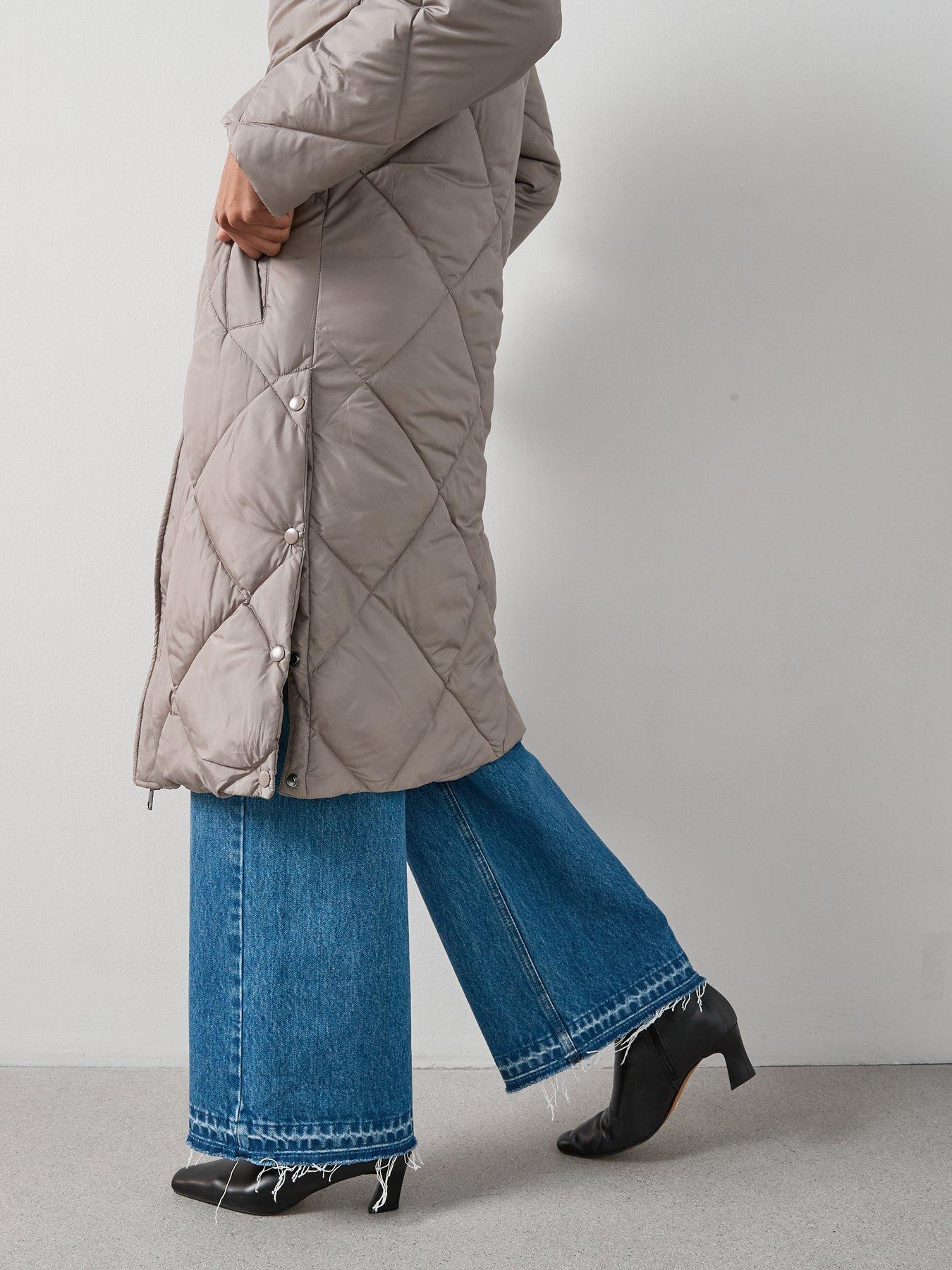 Image 4 of 7 of The Very Collection Diamond Quilt Double Placket Longline Sorona Padded Coat - Beige