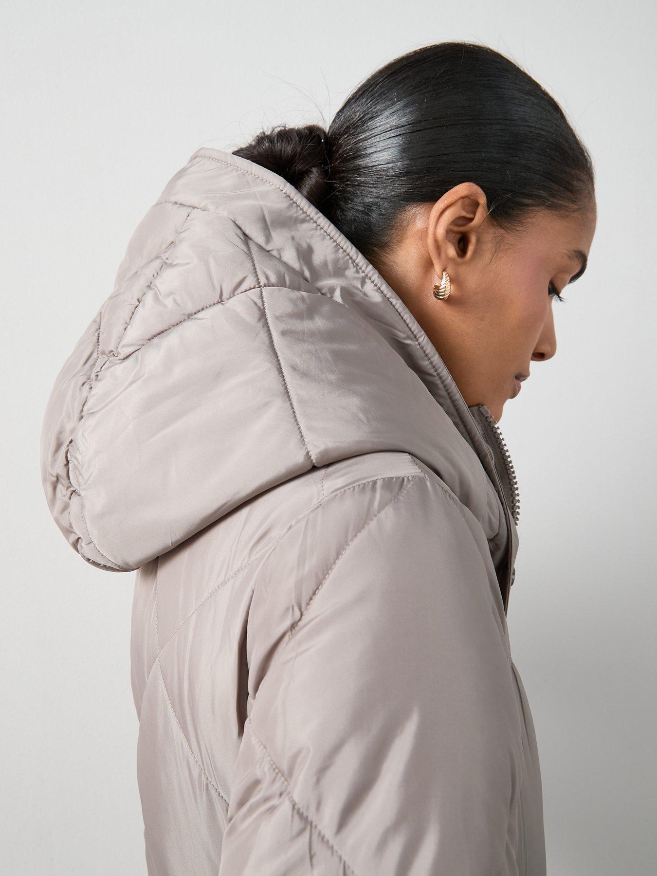 Image 5 of 7 of The Very Collection Diamond Quilt Double Placket Longline Sorona Padded Coat - Beige