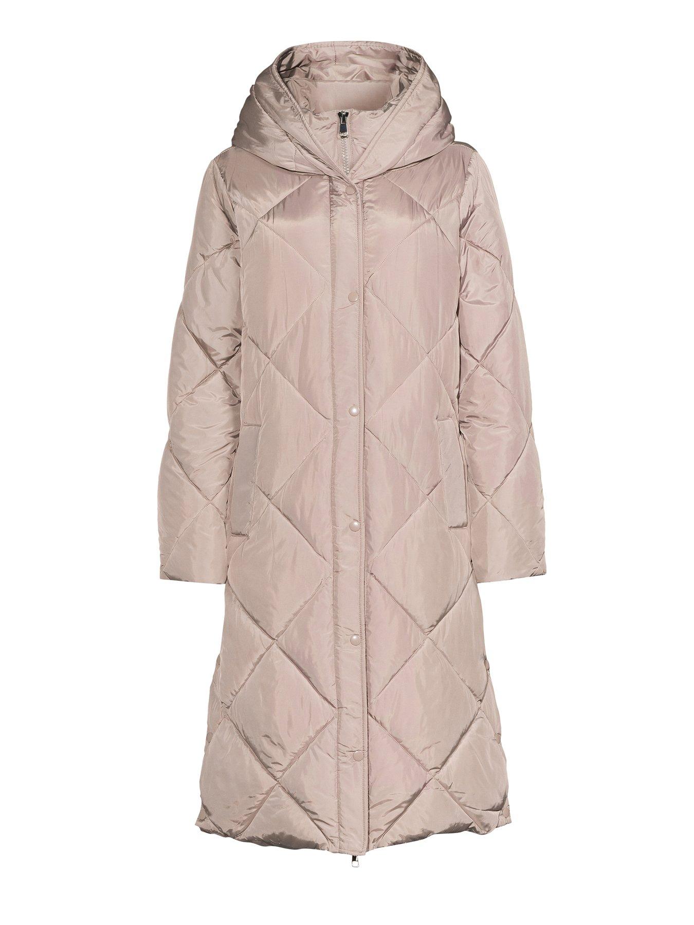 Image 7 of 7 of The Very Collection Diamond Quilt Double Placket Longline Sorona Padded Coat - Beige