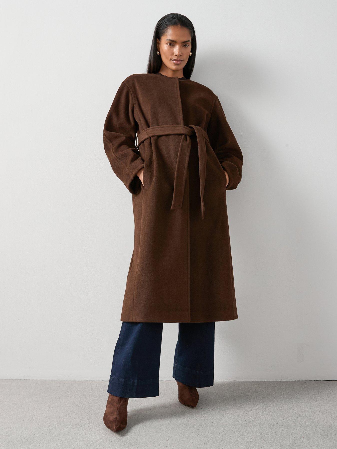 Image 1 of 6 of The Very Collection Collarless Wrap Coat - Brown