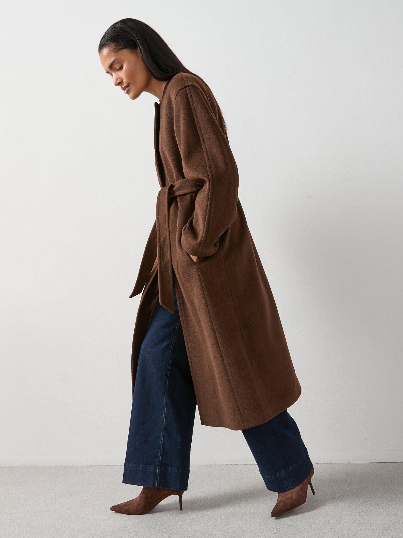 Image 3 of 6 of The Very Collection Collarless Wrap Coat - Brown