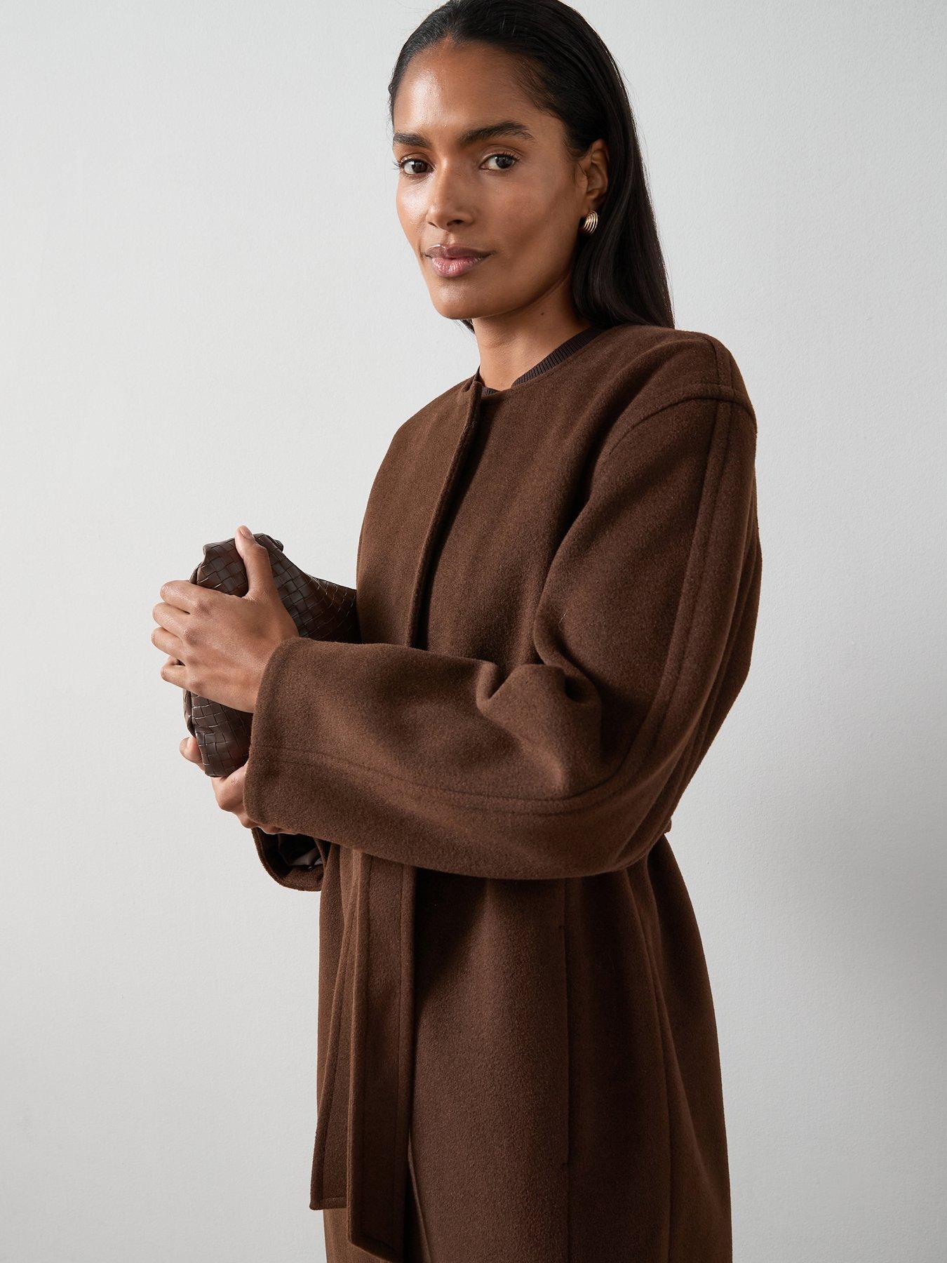 Image 4 of 6 of The Very Collection Collarless Wrap Coat - Brown