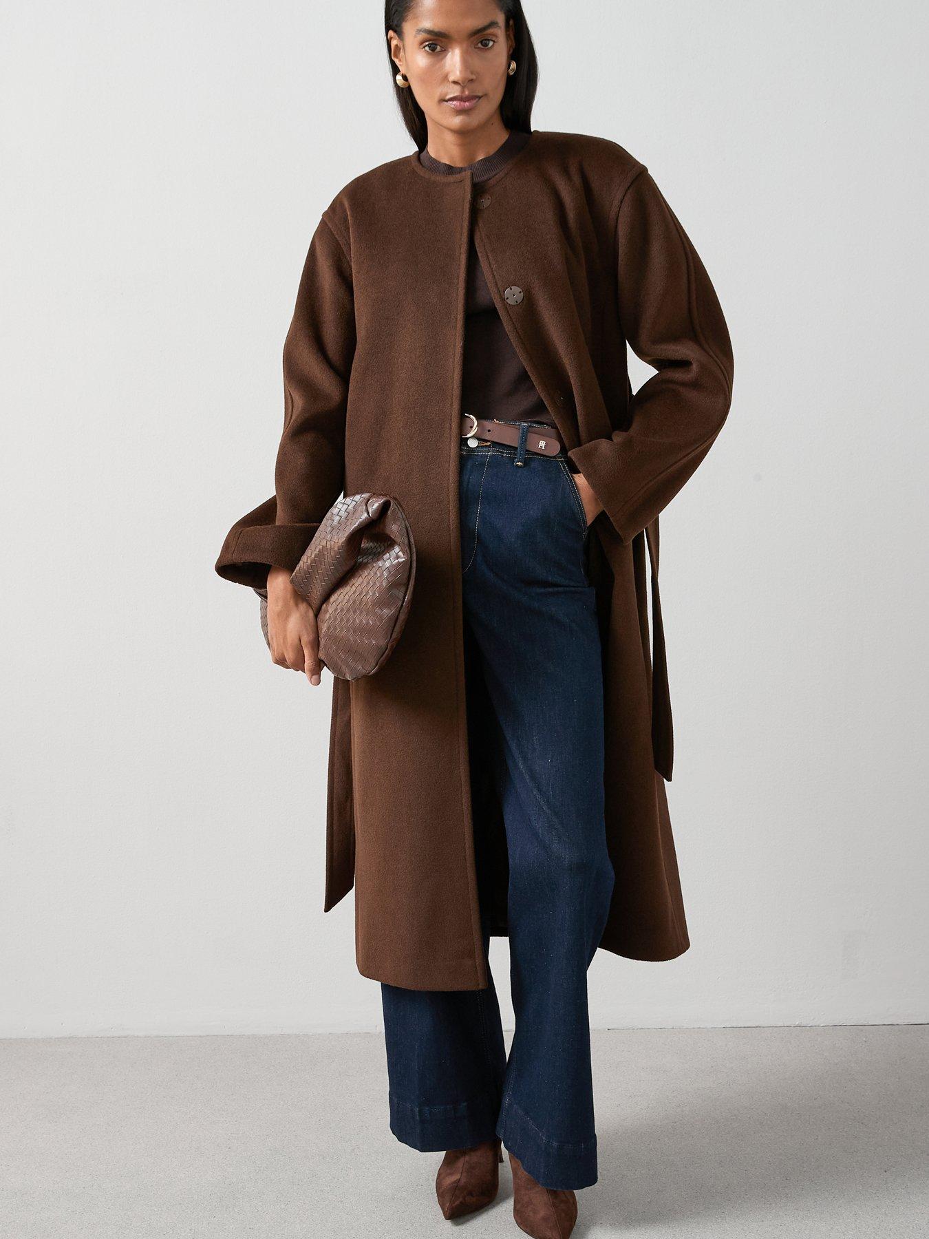 Image 6 of 6 of The Very Collection Collarless Wrap Coat - Brown
