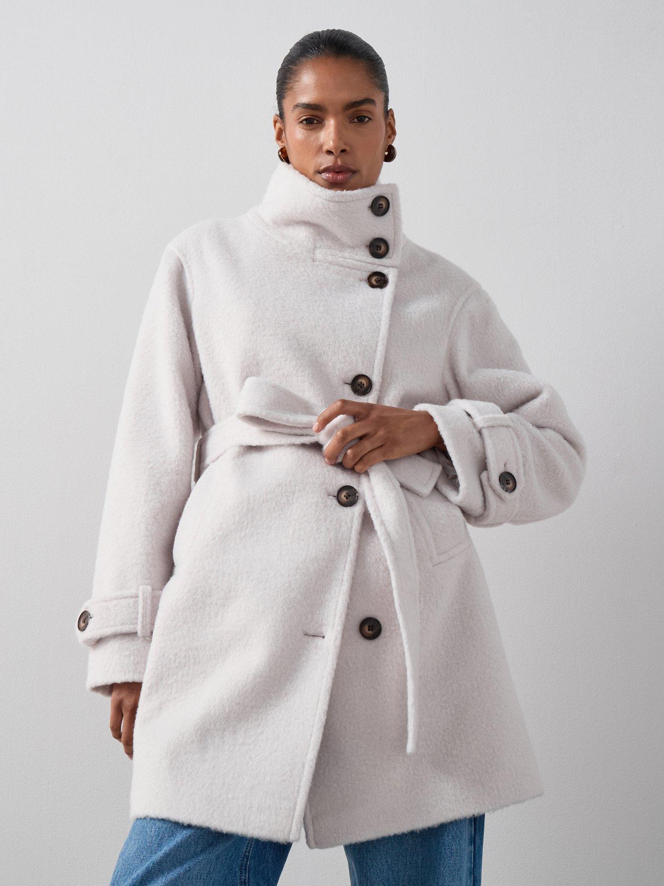 undefined Funnel Neck Coat - Cream