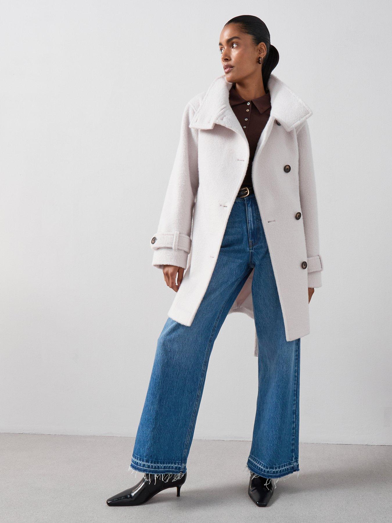 Image 5 of 6 of The Very Collection Funnel Neck Coat - Cream