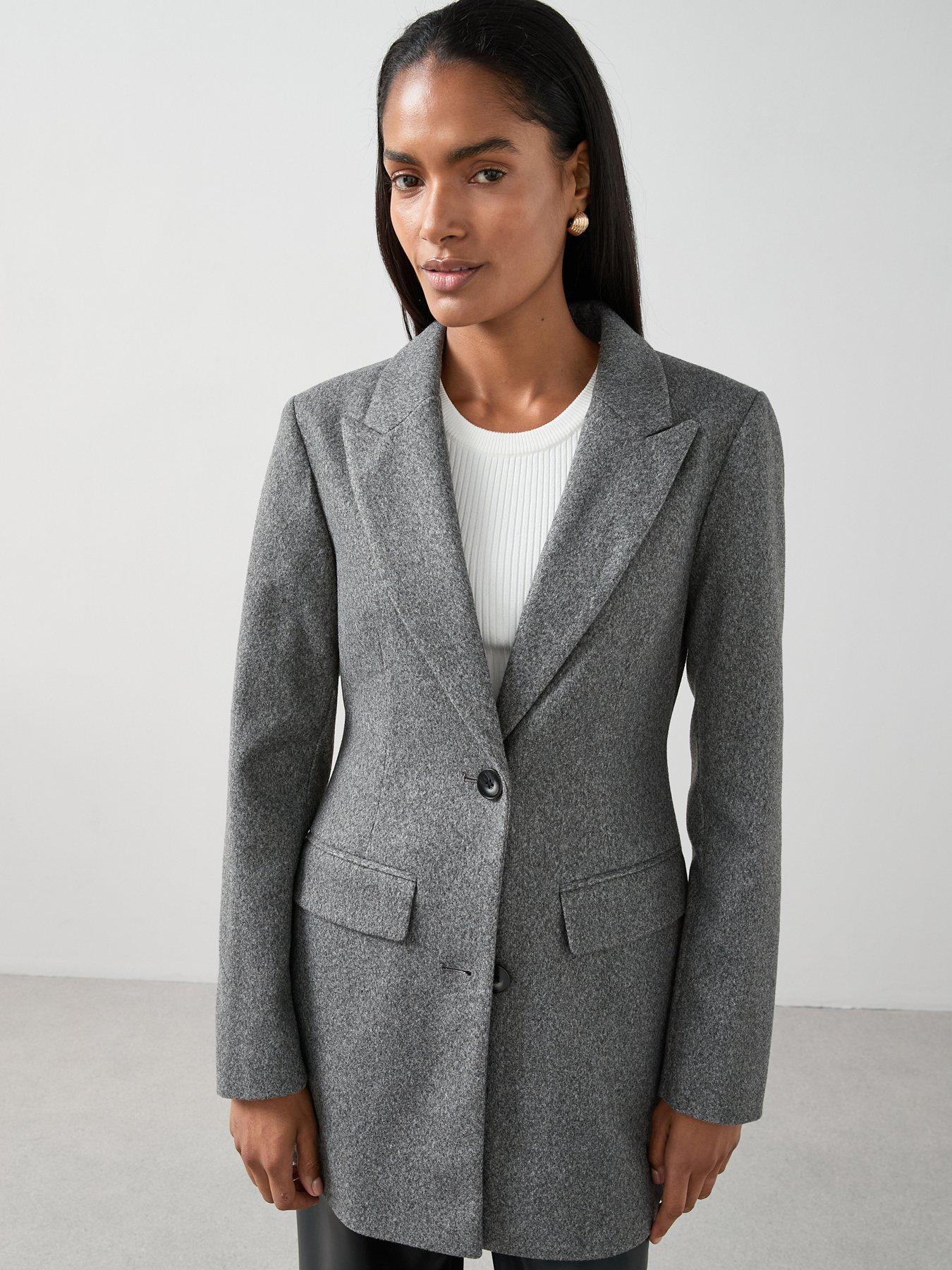 undefined Faux Wool Blazer Jacket - Grey