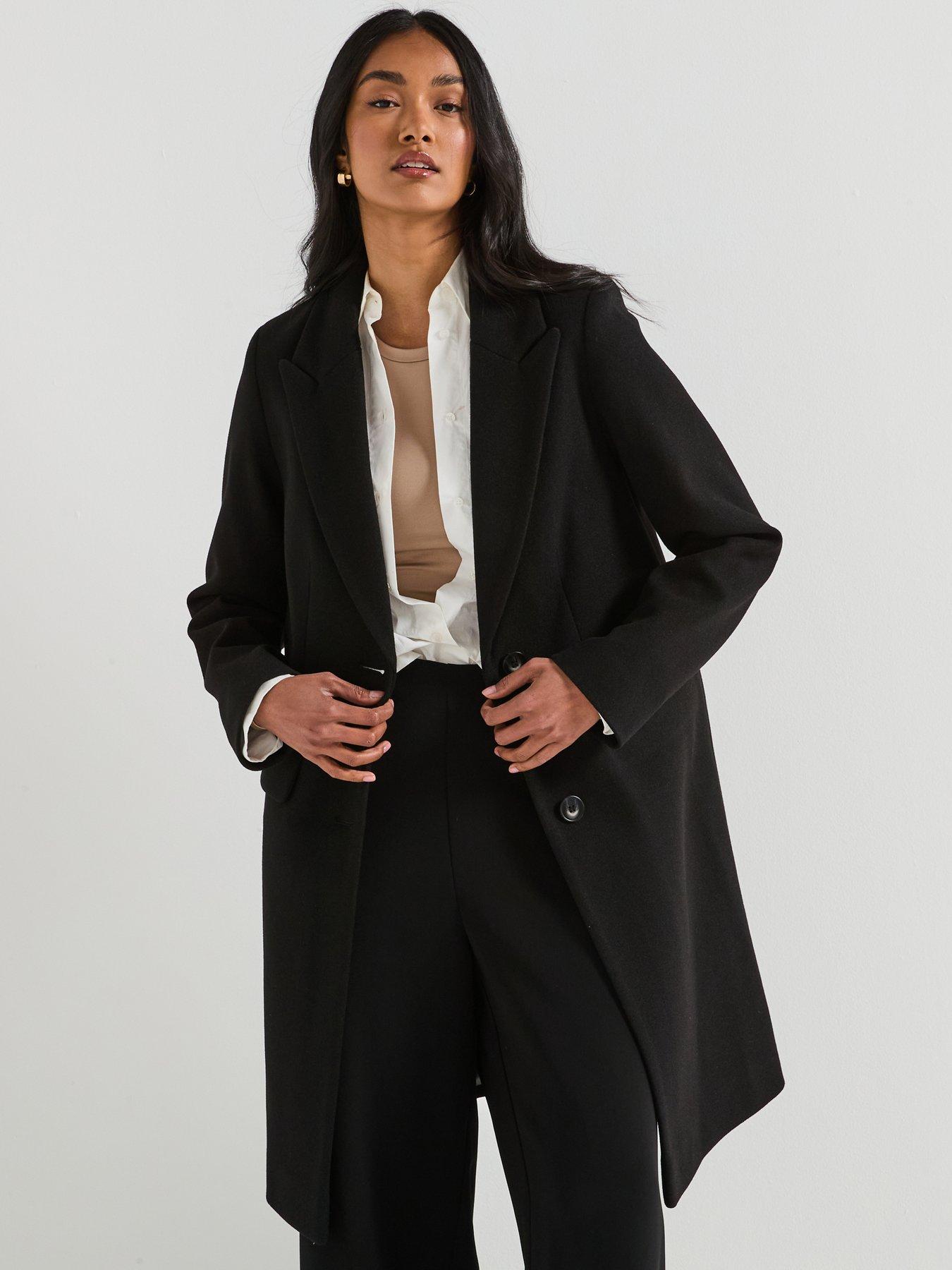 undefined Faux Wool Single Breasted Coat - Black