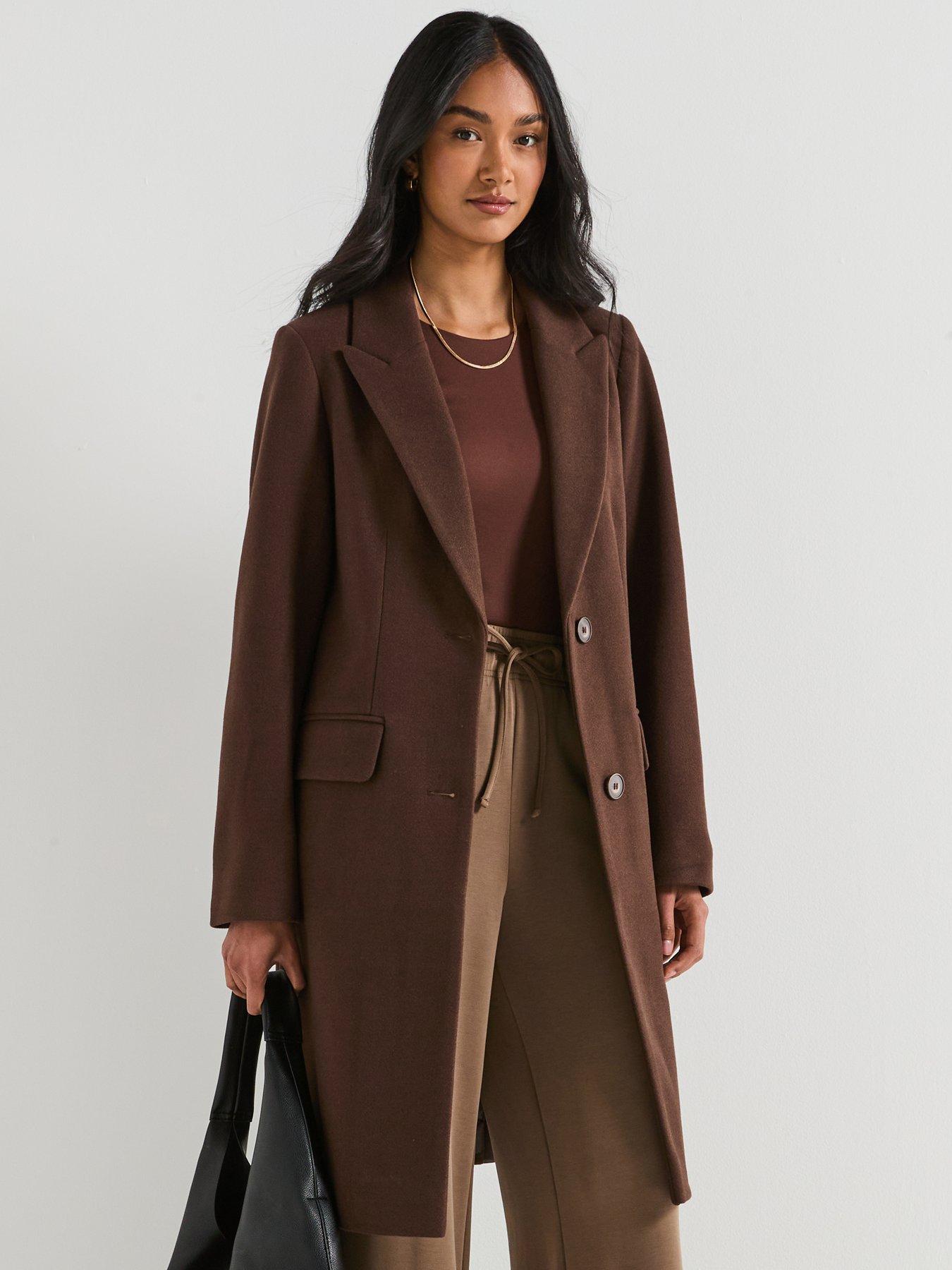 undefined Faux Wool Single Breasted Coat - Brown
