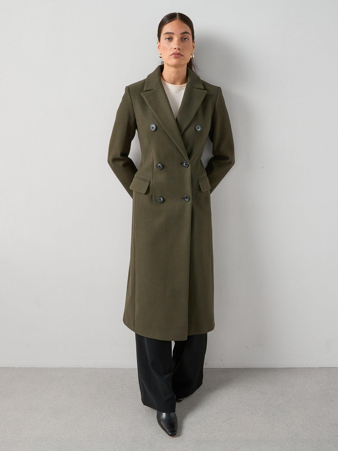 The Very Collection Waist Detail Double Breasted Coat - Khaki
