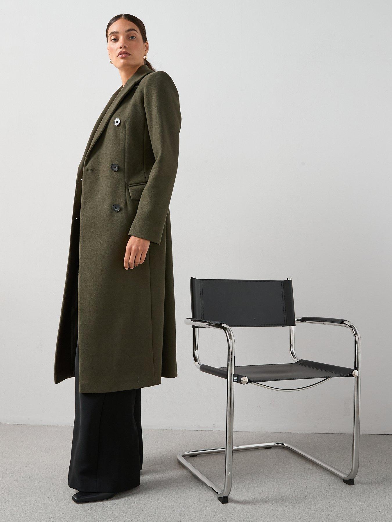 Image 1 of 6 of V by Very Waist Detail Double Breasted Coat - Khaki