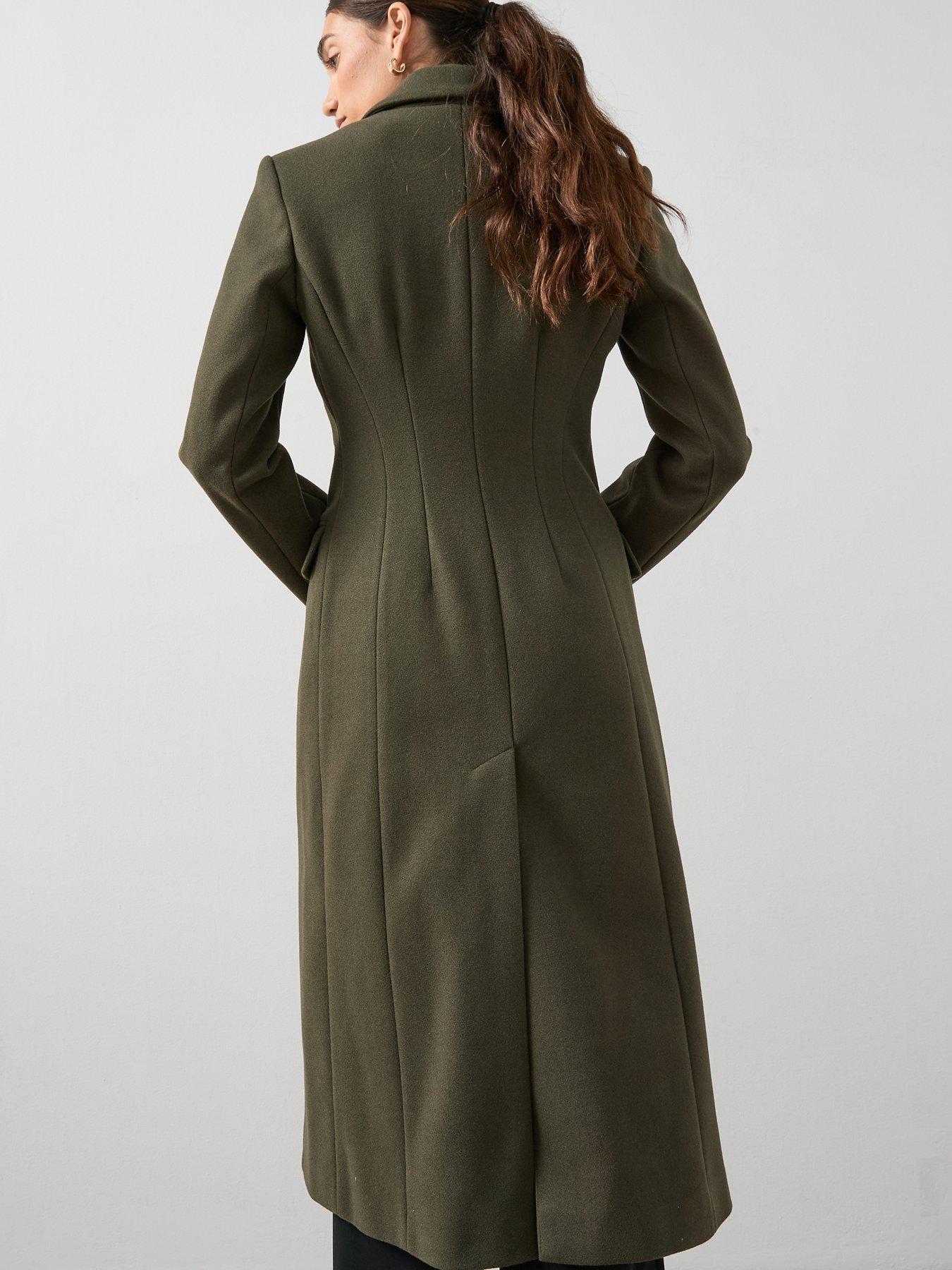 Image 2 of 6 of V by Very Waist Detail Double Breasted Coat - Khaki