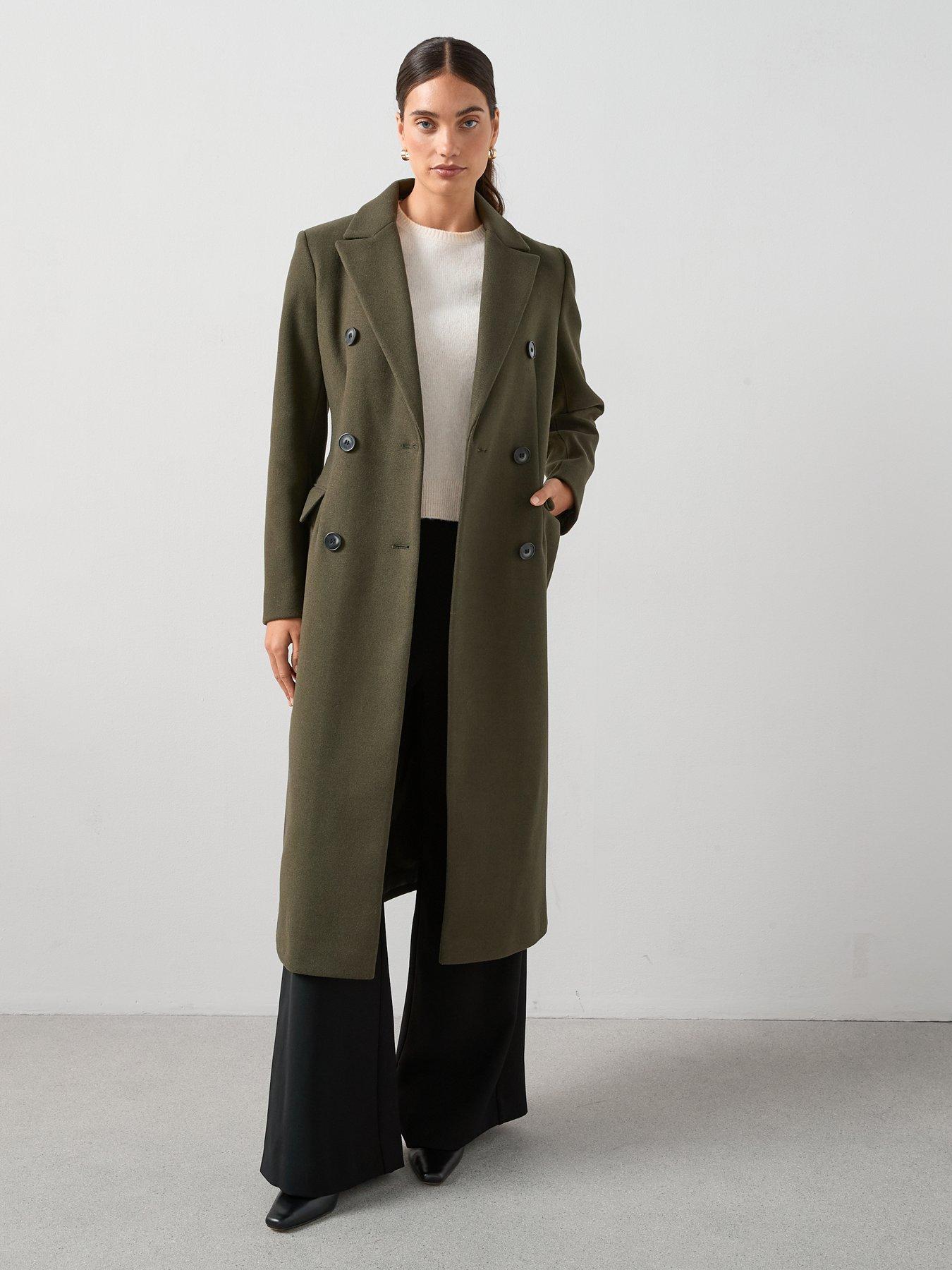Image 3 of 6 of V by Very Waist Detail Double Breasted Coat - Khaki