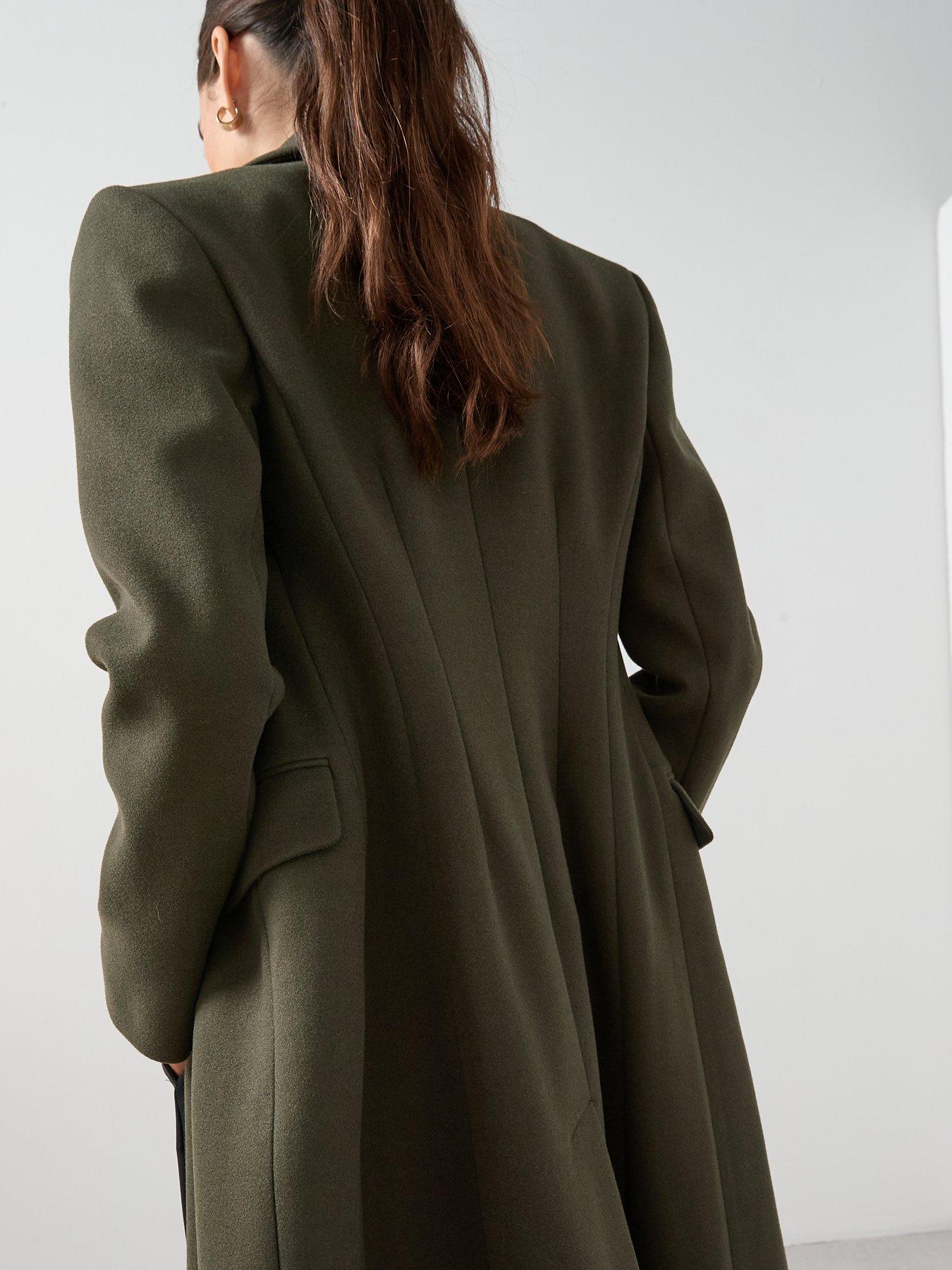 Image 4 of 6 of V by Very Waist Detail Double Breasted Coat - Khaki