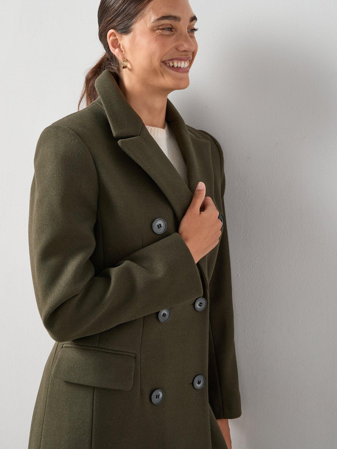 Image 6 of 6 of V by Very Waist Detail Double Breasted Coat - Khaki