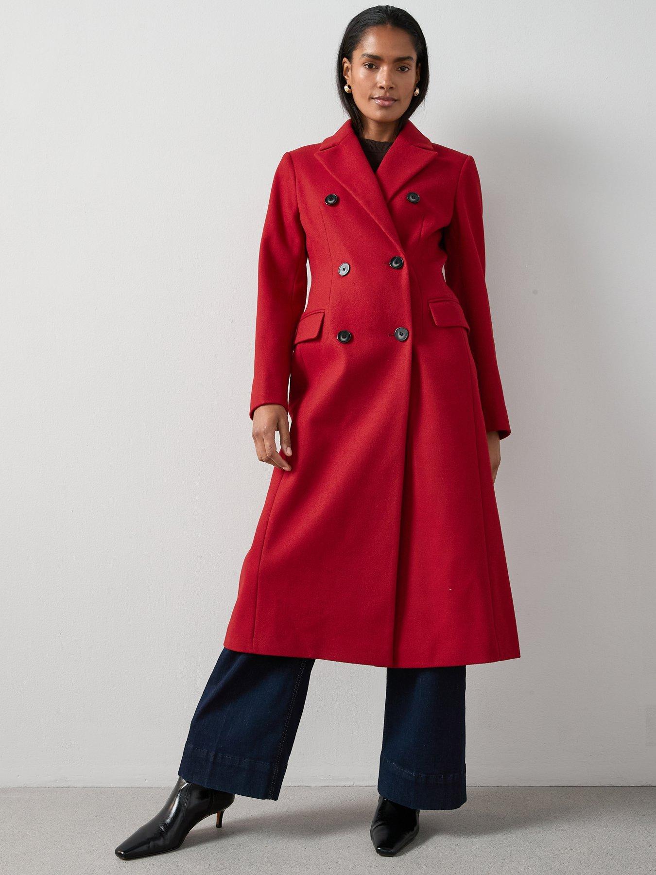undefined Waist Detail Double Breasted Coat - Red