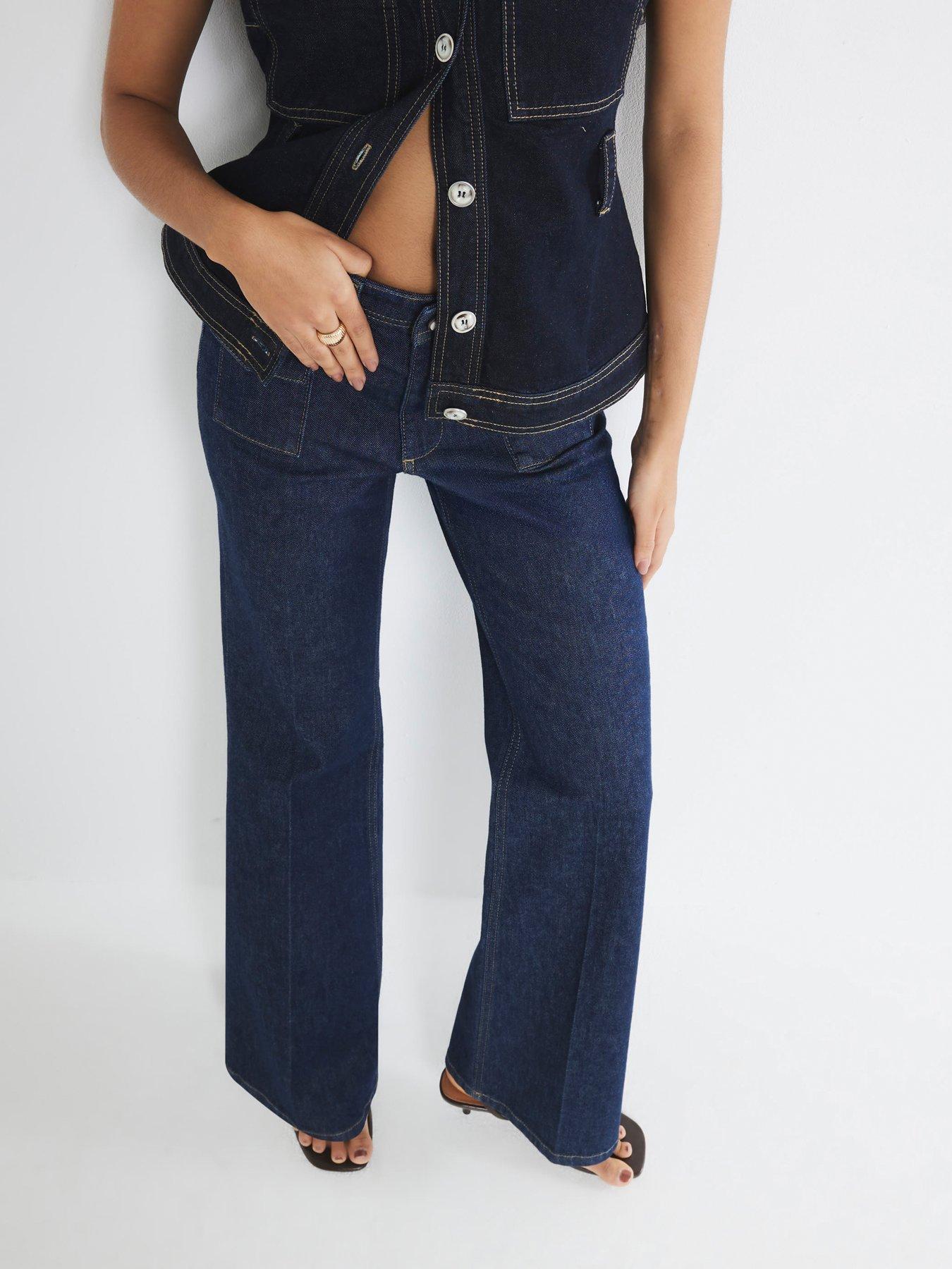  image of river-island-high-rise-relaxed-flare-jeans-dark-blue