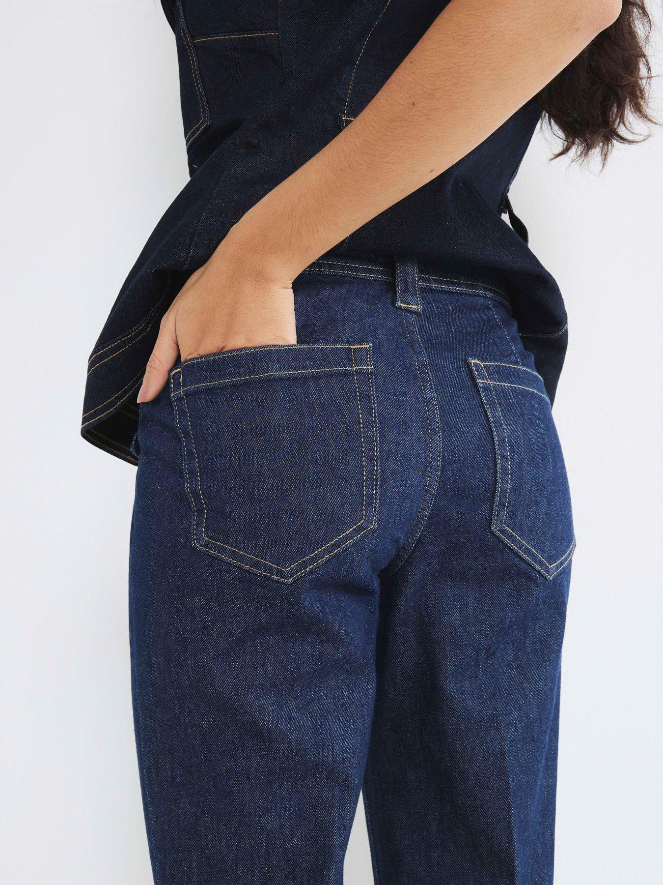  image of river-island-high-rise-relaxed-flare-jeans-dark-blue