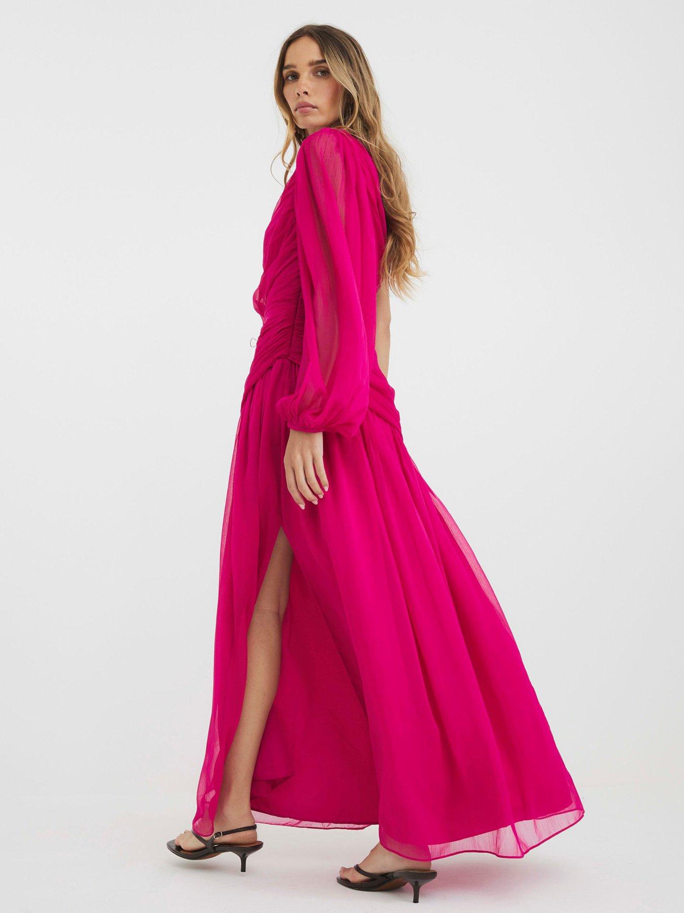 strapless open back dress Rent River Island Pink Bardot Maxi Dress