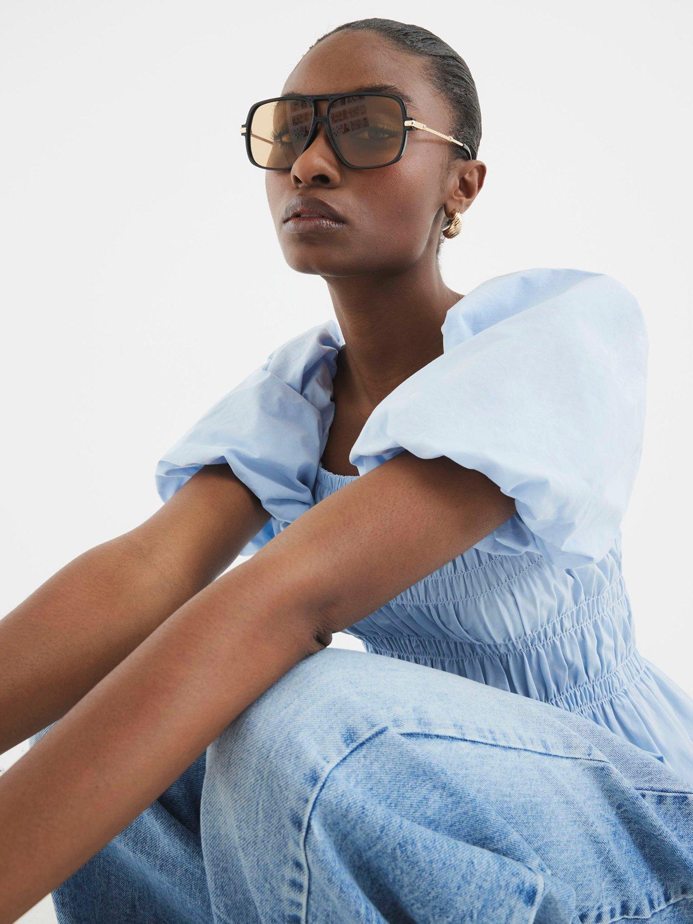 image of river-island-puff-sleeve-shirred-top-blue
