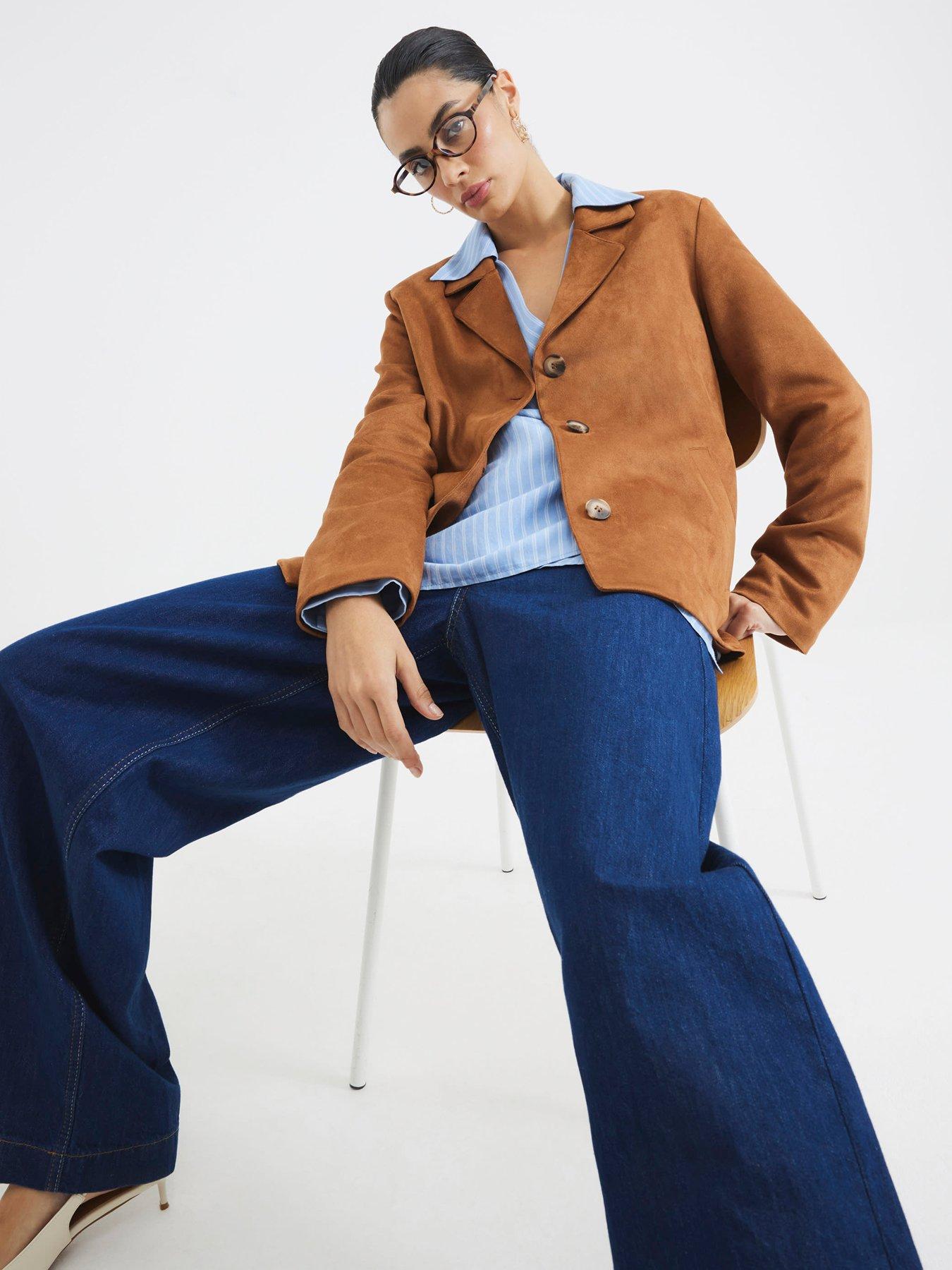  image of river-island-faux-suede-blazer-brown