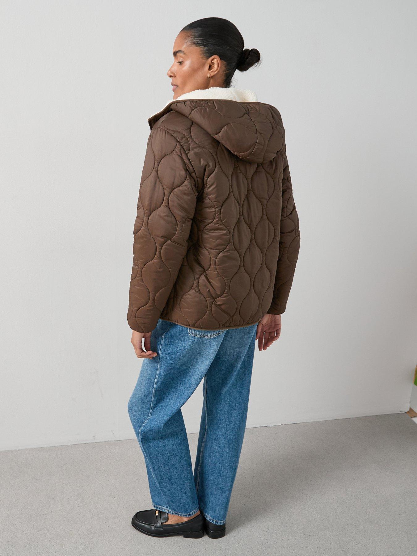 Image 2 of 6 of The Very Collection Reversible Borg Quilted Jacket- Chocolate &amp; Beige