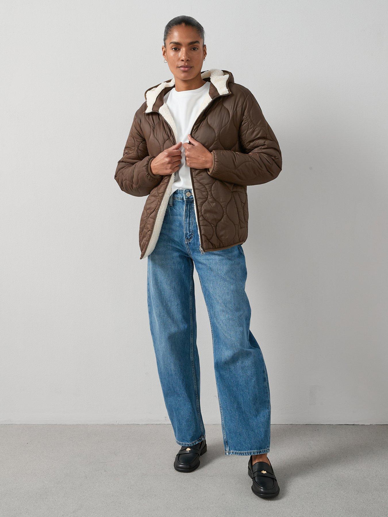 Image 3 of 6 of The Very Collection Reversible Borg Quilted Jacket- Chocolate &amp; Beige