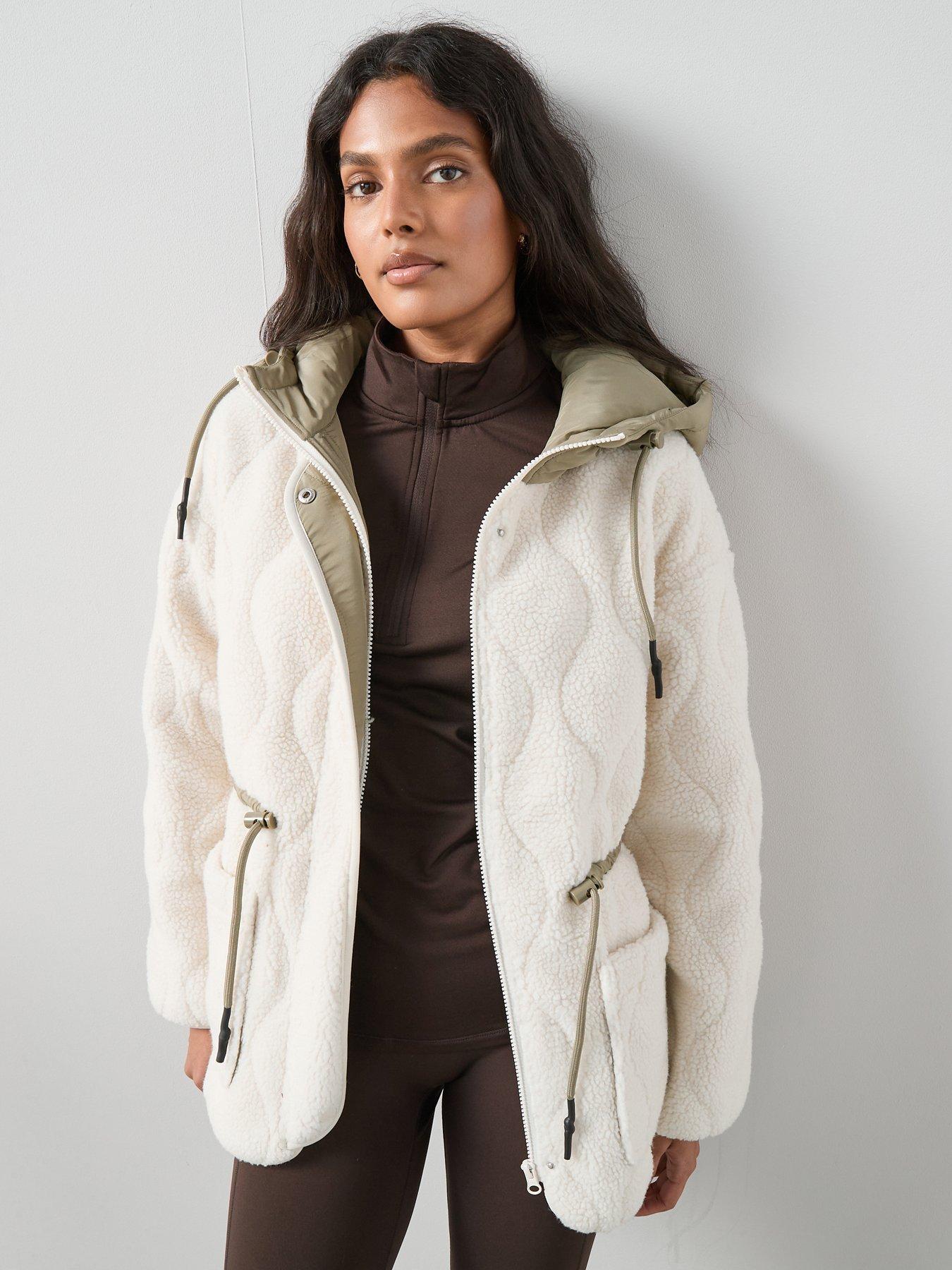 V by Very Borg Layered Quilted Coat - Cream