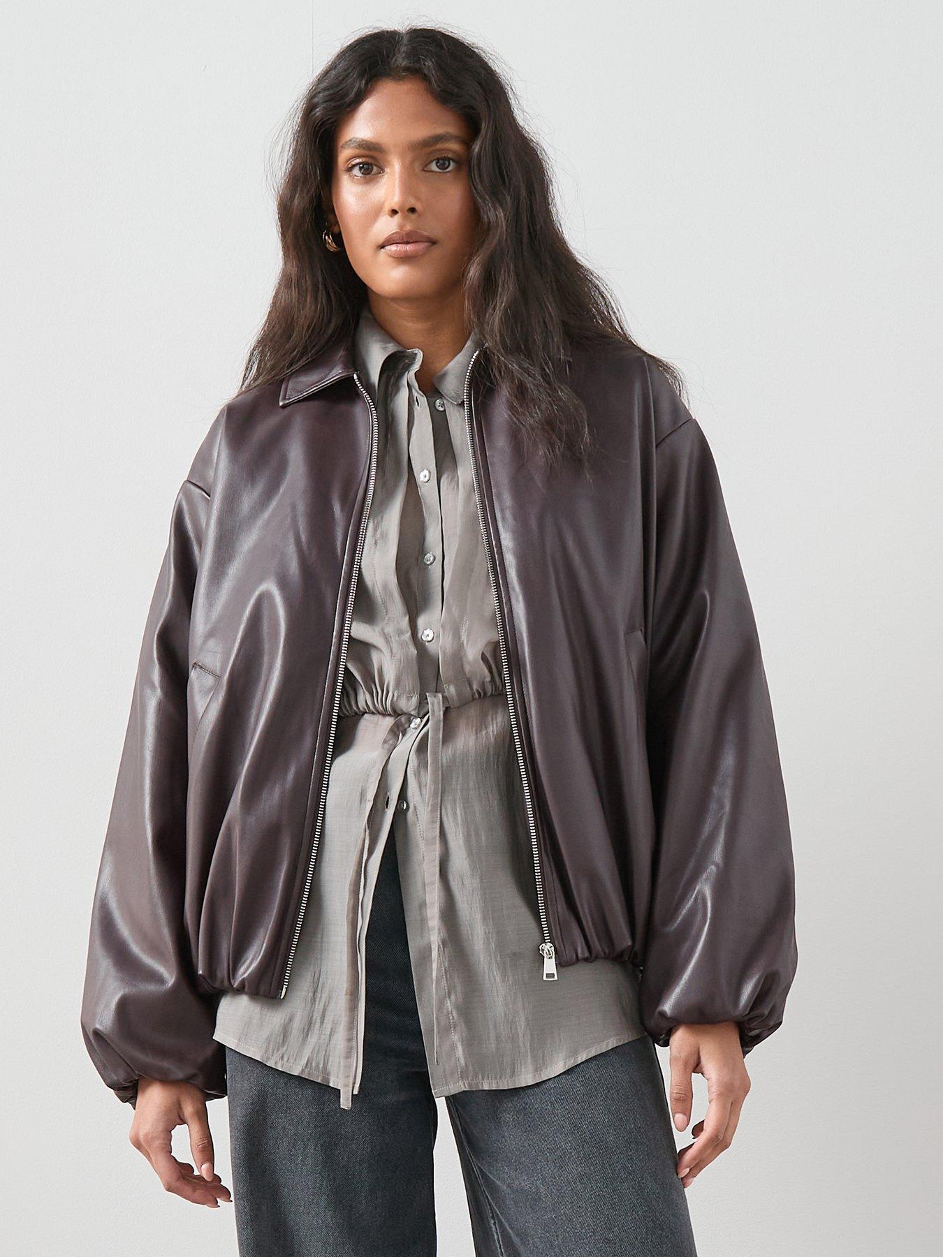 undefined Faux Leather Balloon Hem Jacket - Dark Red