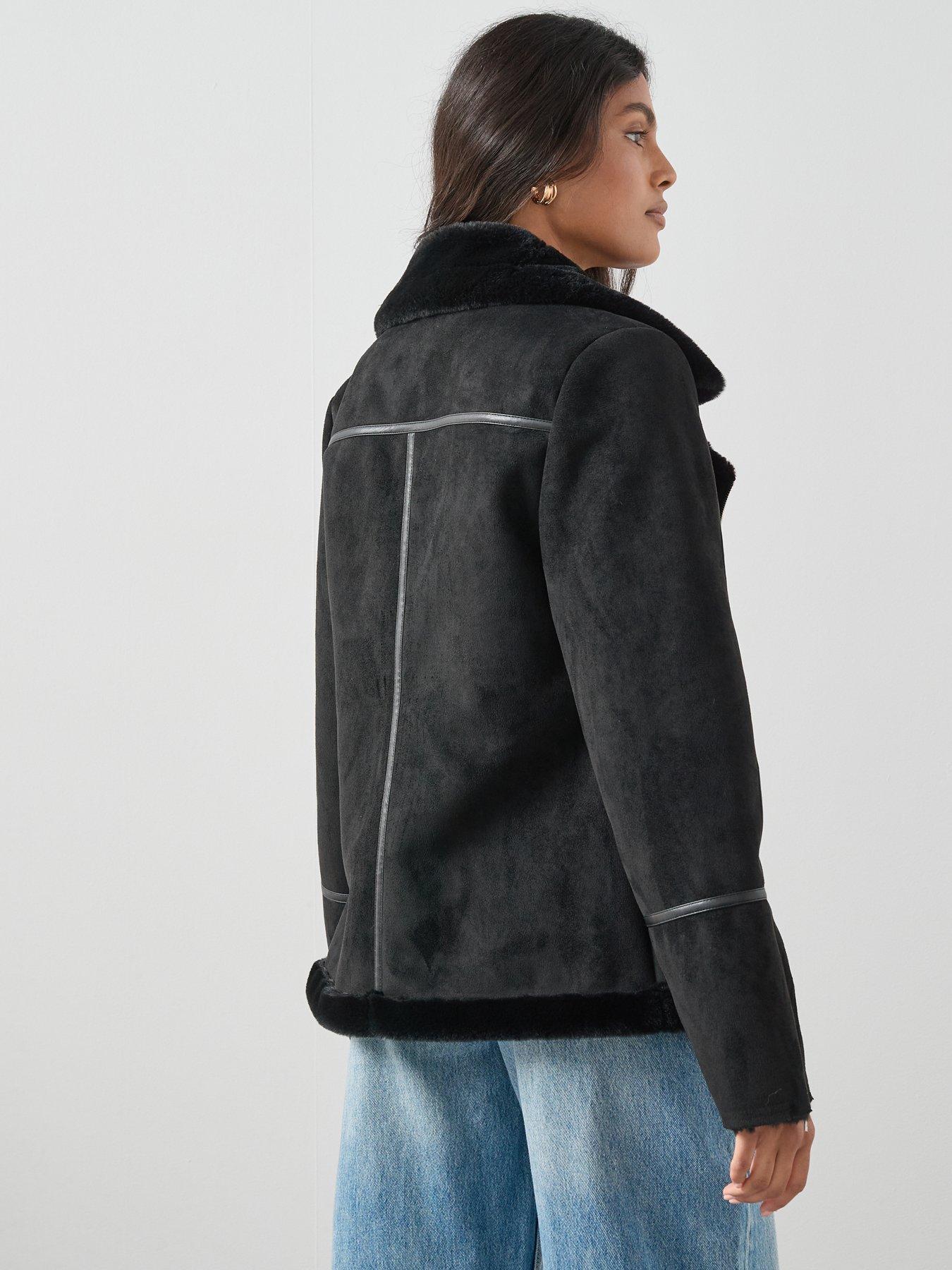 Image 2 of 6 of V by Very Faux Shearling Aviator Jacket - Black