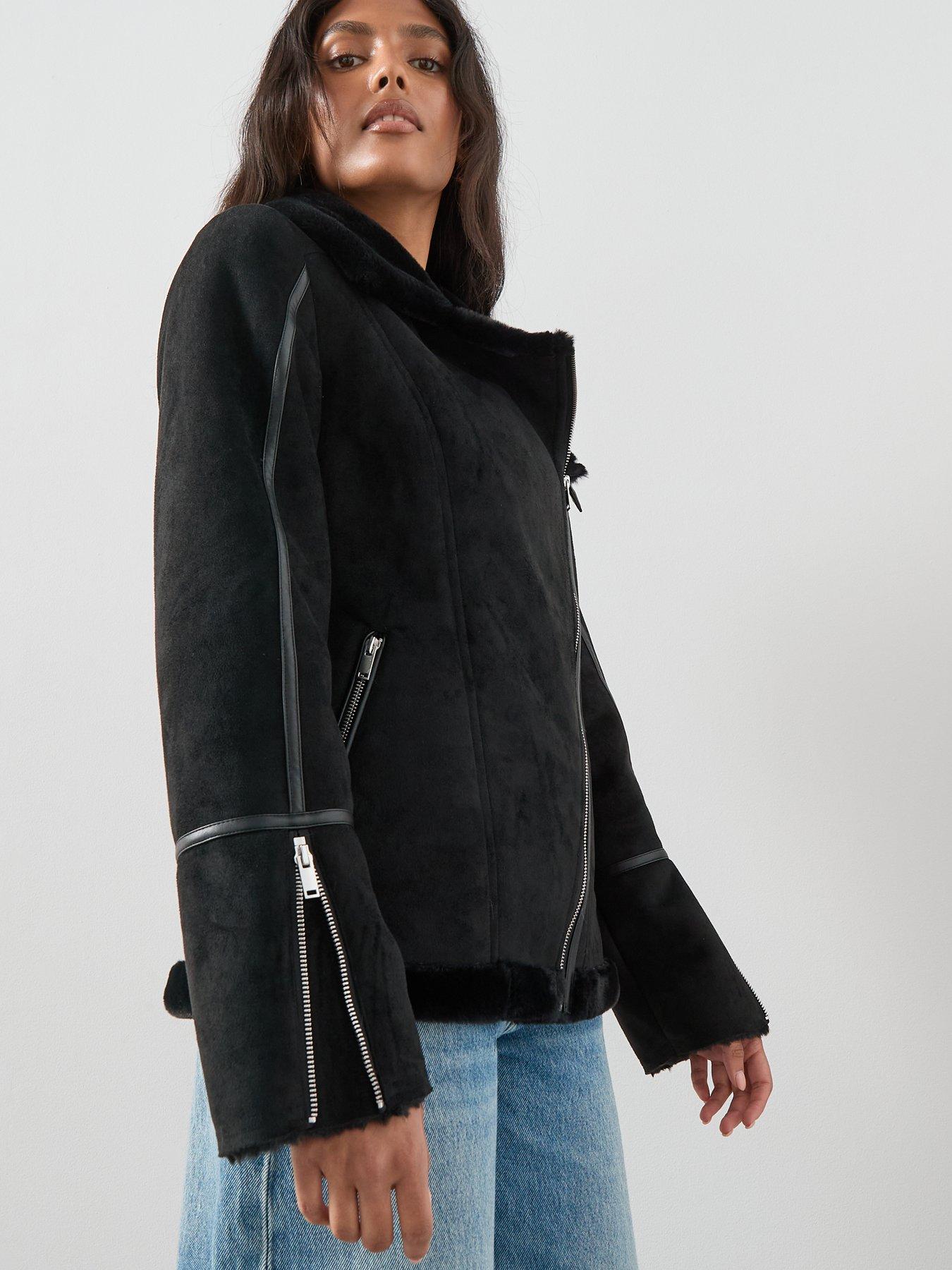 Image 4 of 6 of V by Very Faux Shearling Aviator Jacket - Black
