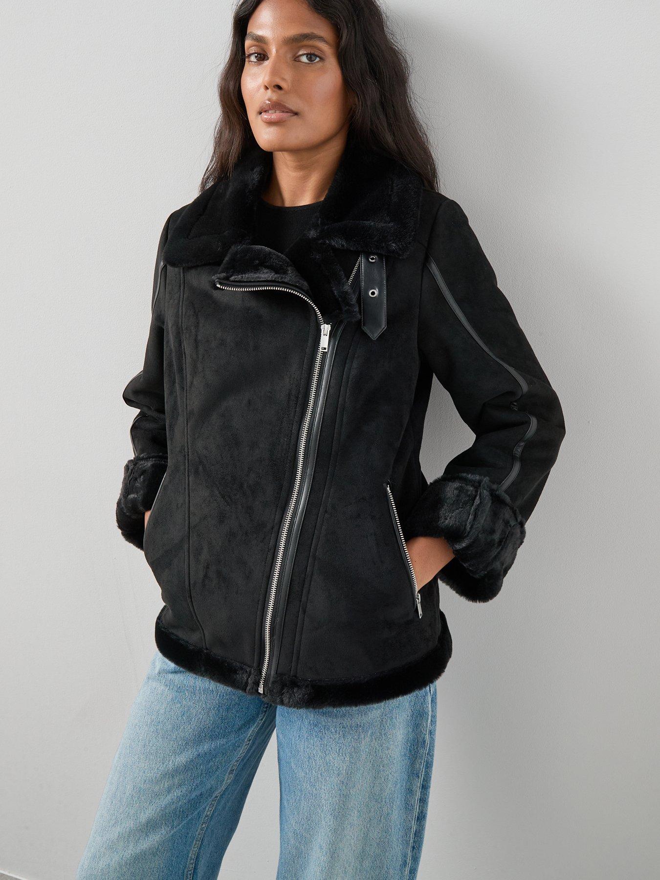 Image 6 of 6 of V by Very Faux Shearling Aviator Jacket - Black