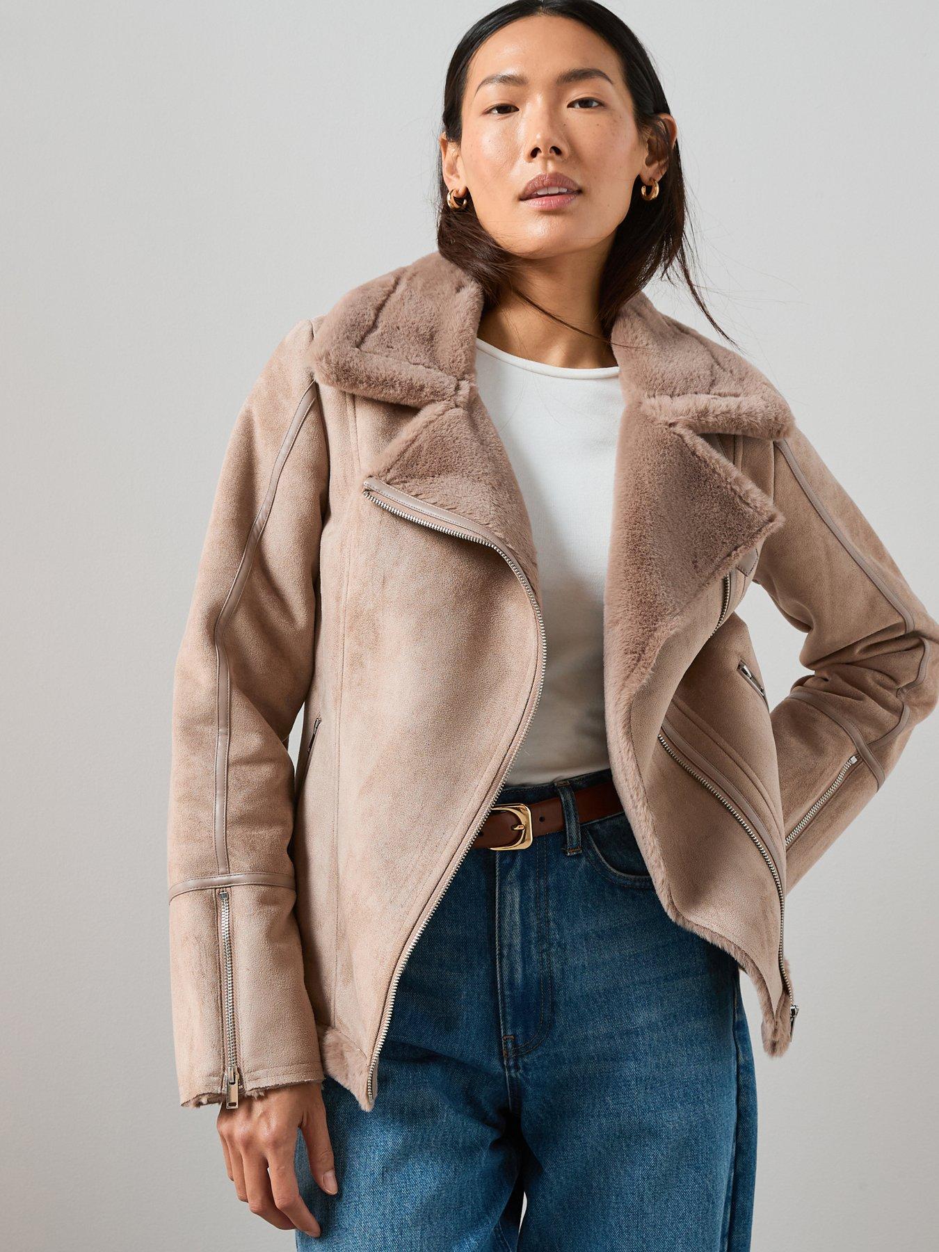 The Very Collection Faux Shearling Aviator Jacket - Mink