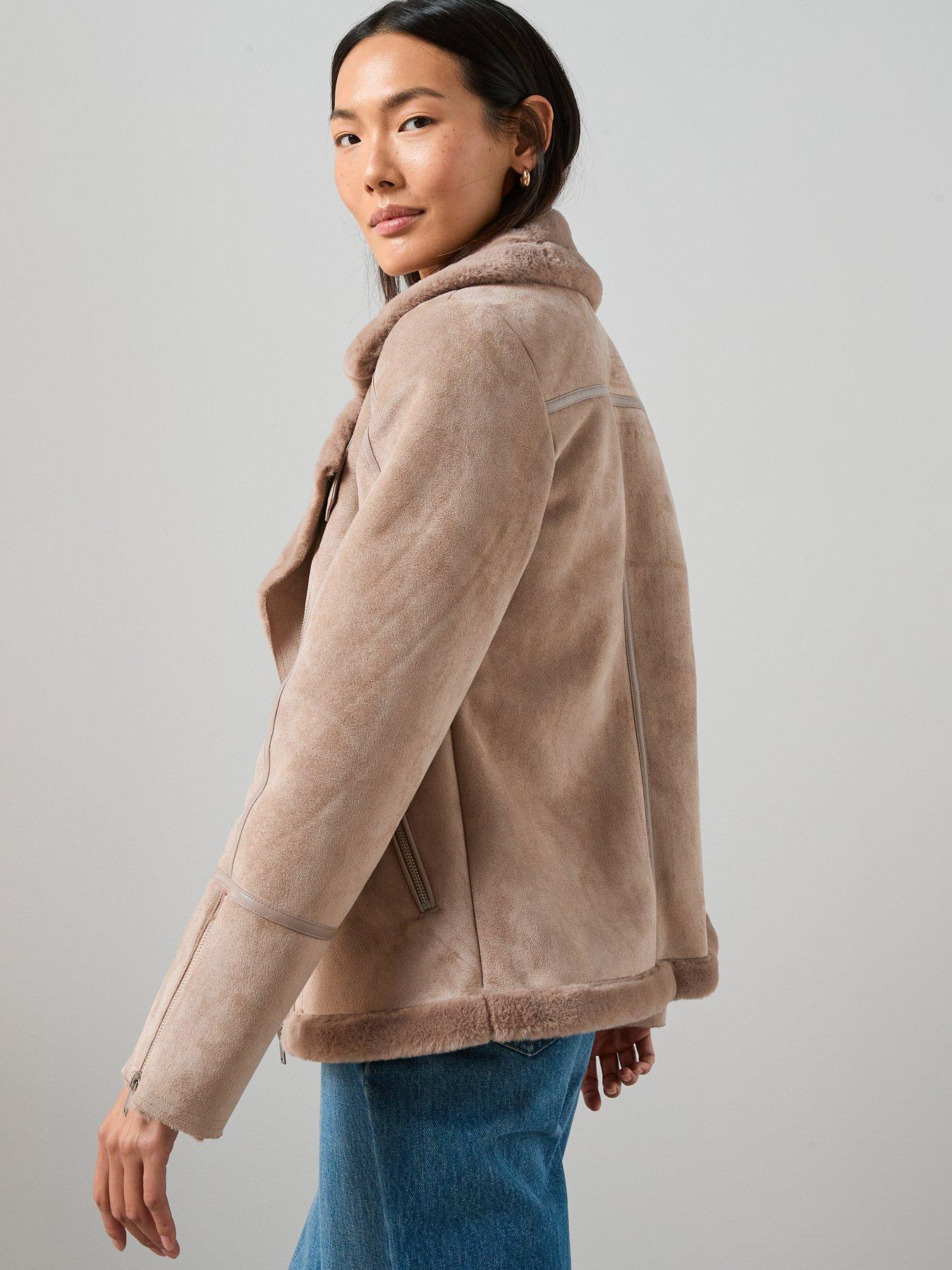 Image 2 of 6 of The Very Collection Faux Shearling Aviator Jacket - Mink
