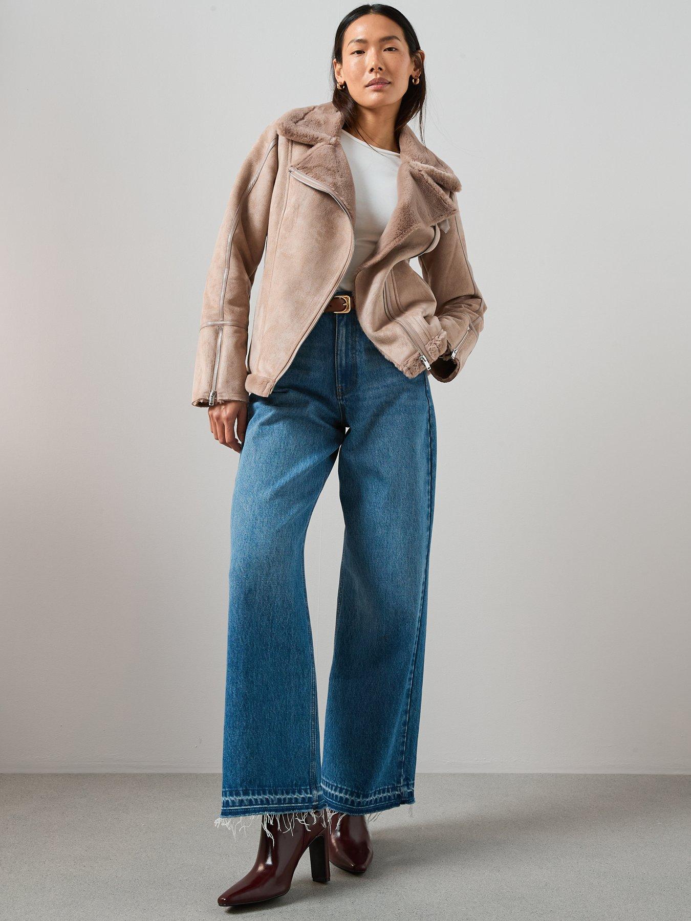 Image 3 of 6 of The Very Collection Faux Shearling Aviator Jacket - Mink