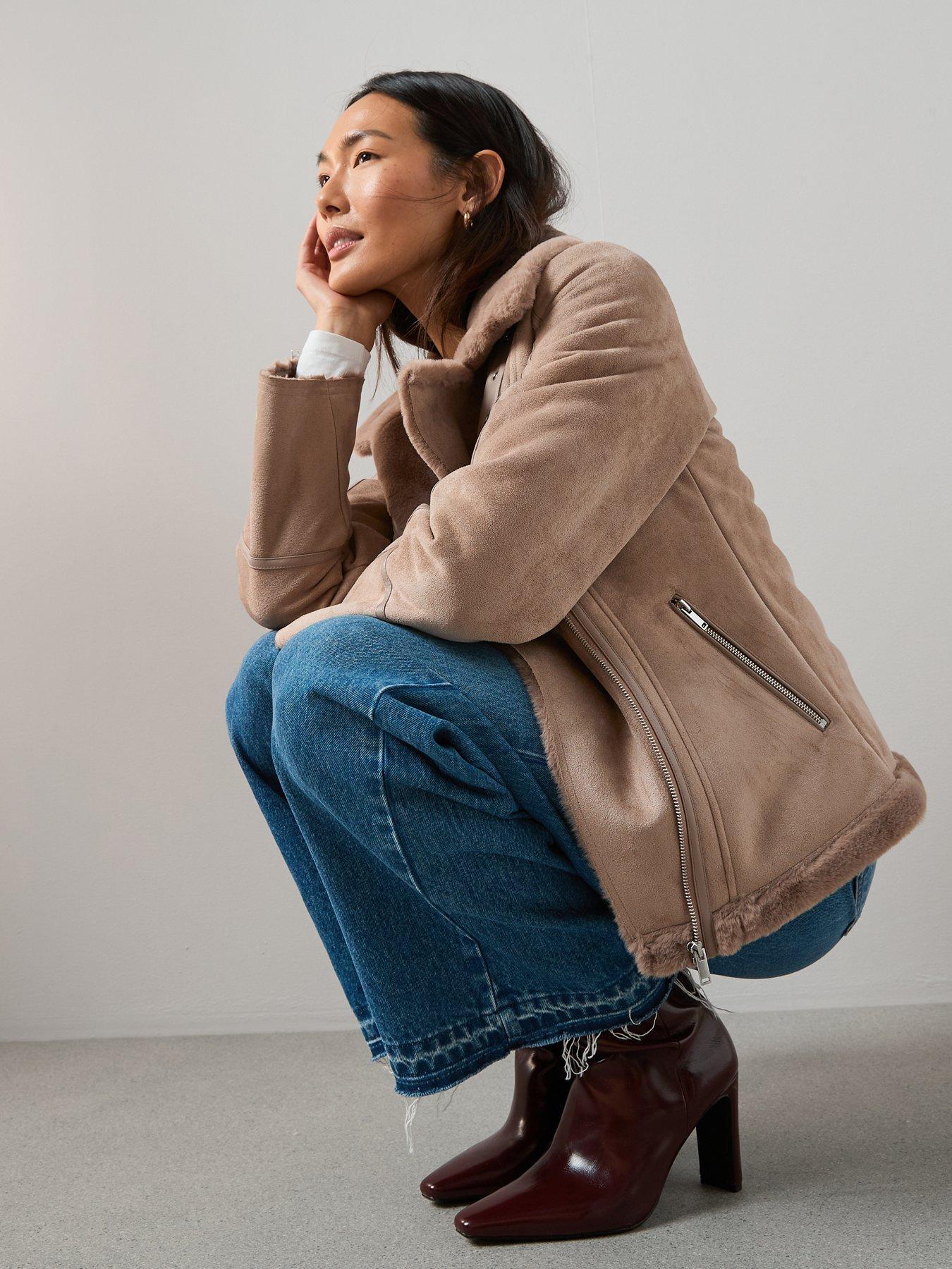 Image 4 of 6 of The Very Collection Faux Shearling Aviator Jacket - Mink