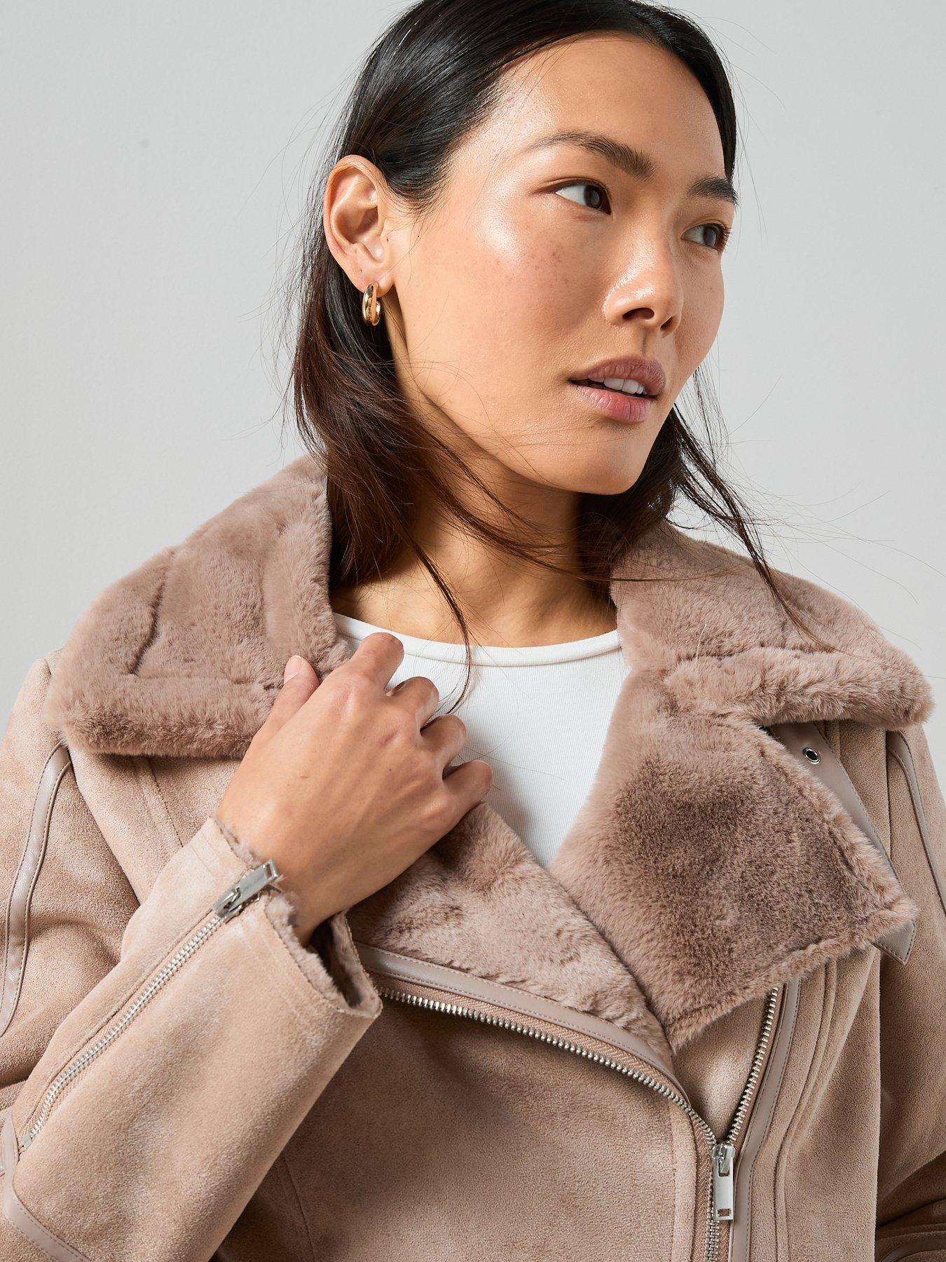 Image 5 of 6 of The Very Collection Faux Shearling Aviator Jacket - Mink