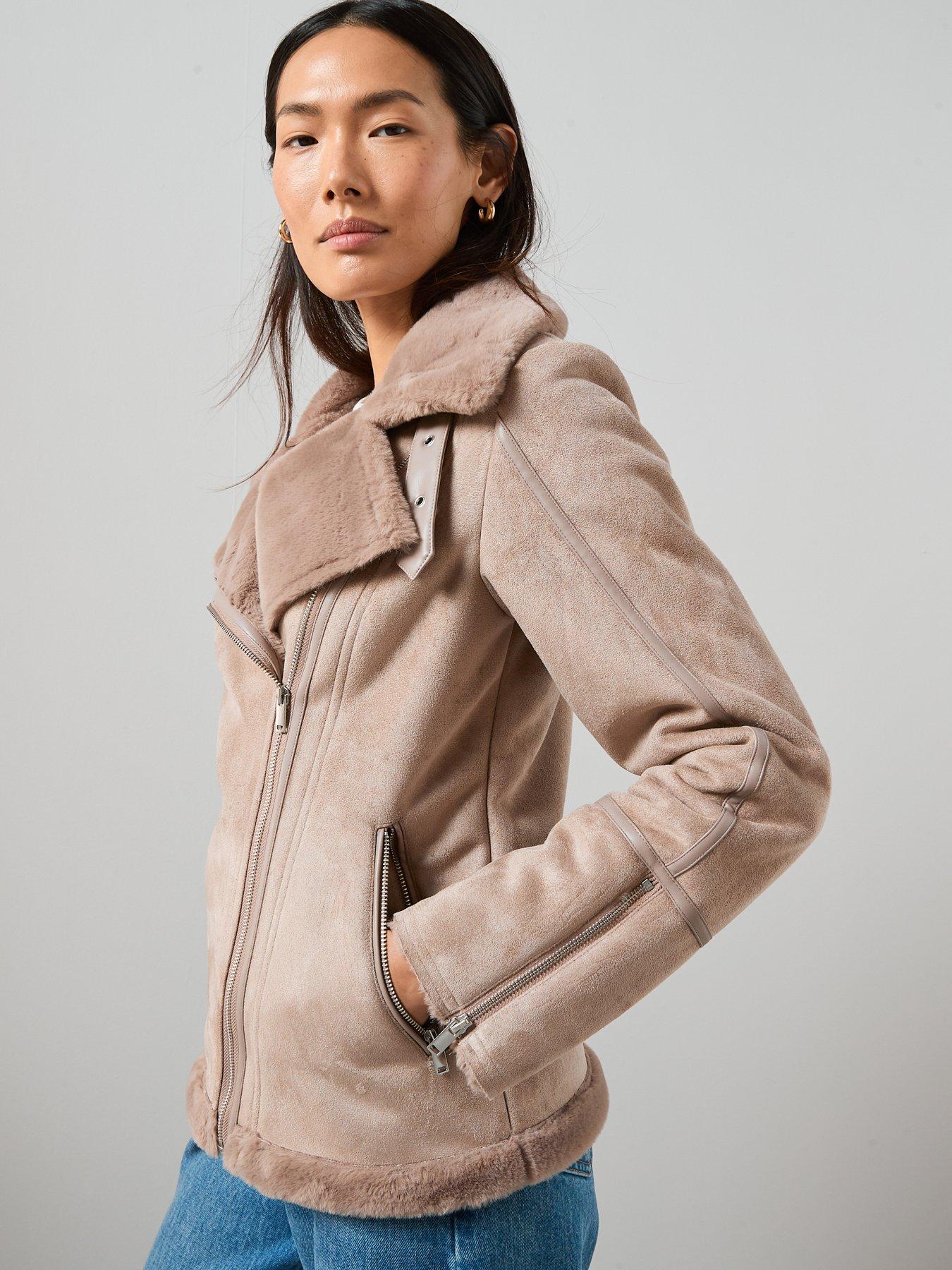 Image 6 of 6 of The Very Collection Faux Shearling Aviator Jacket - Mink