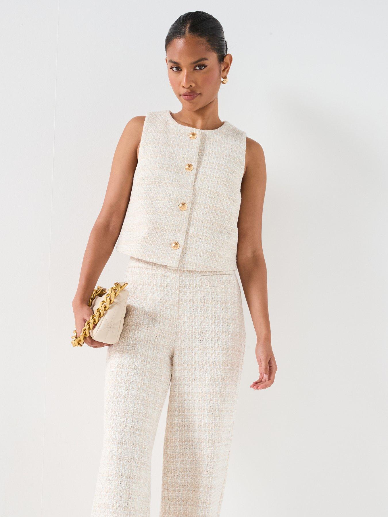 undefined Boucle Round Neck Waistcoat - Beige
