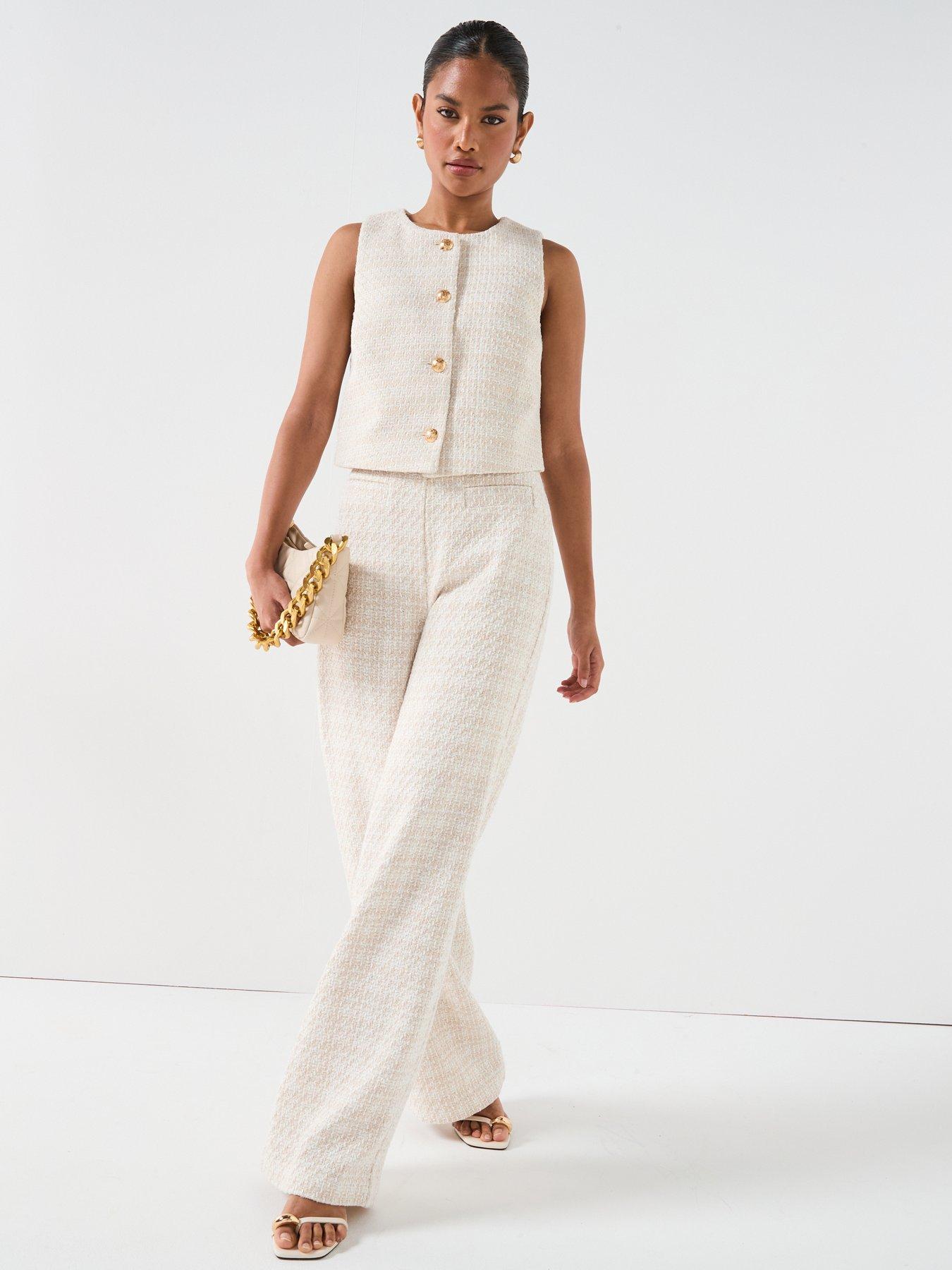 undefined Boucle Straight Leg Trouser - Beige