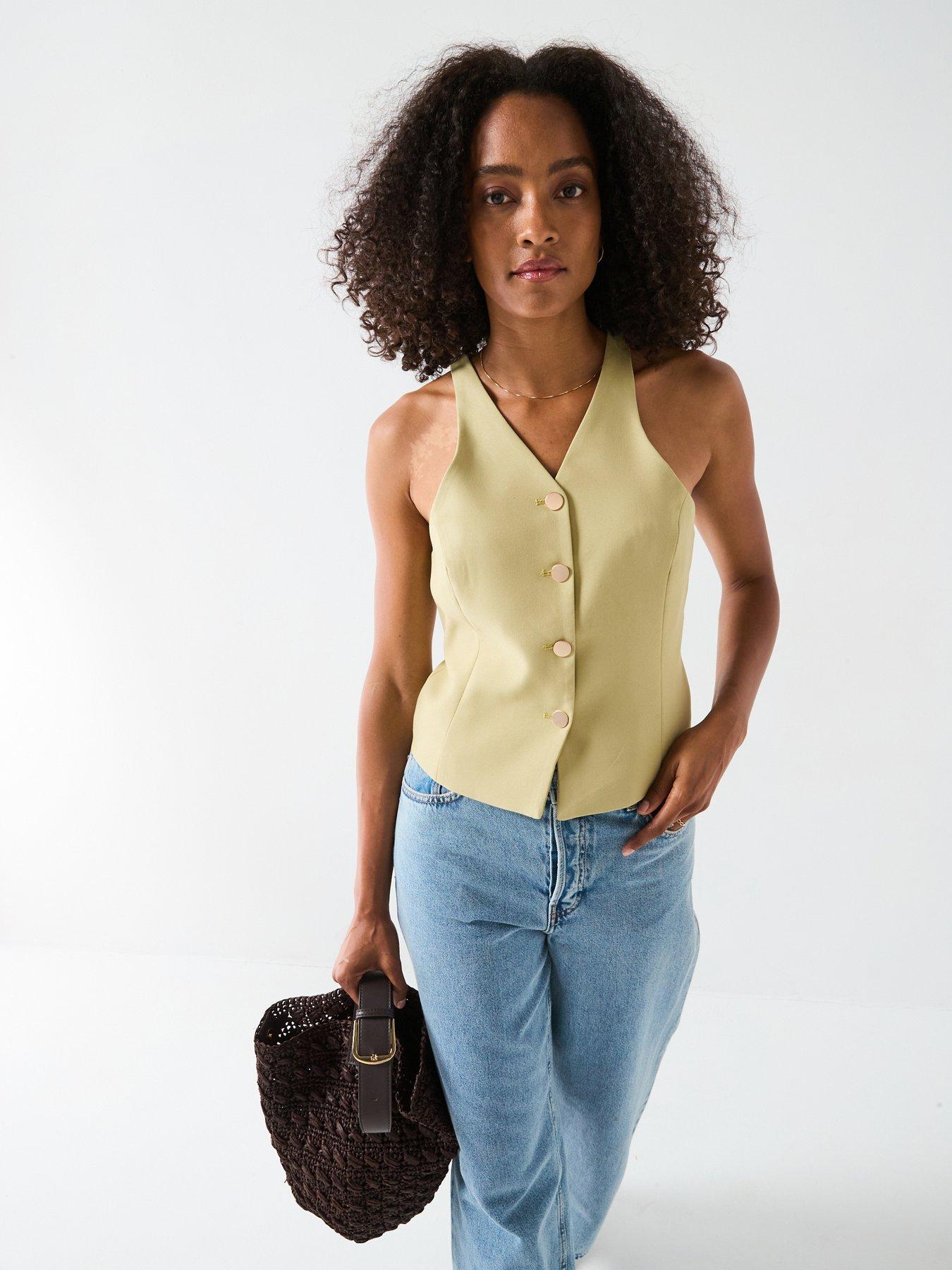 V by Very 90's Neck Waistcoat - Green