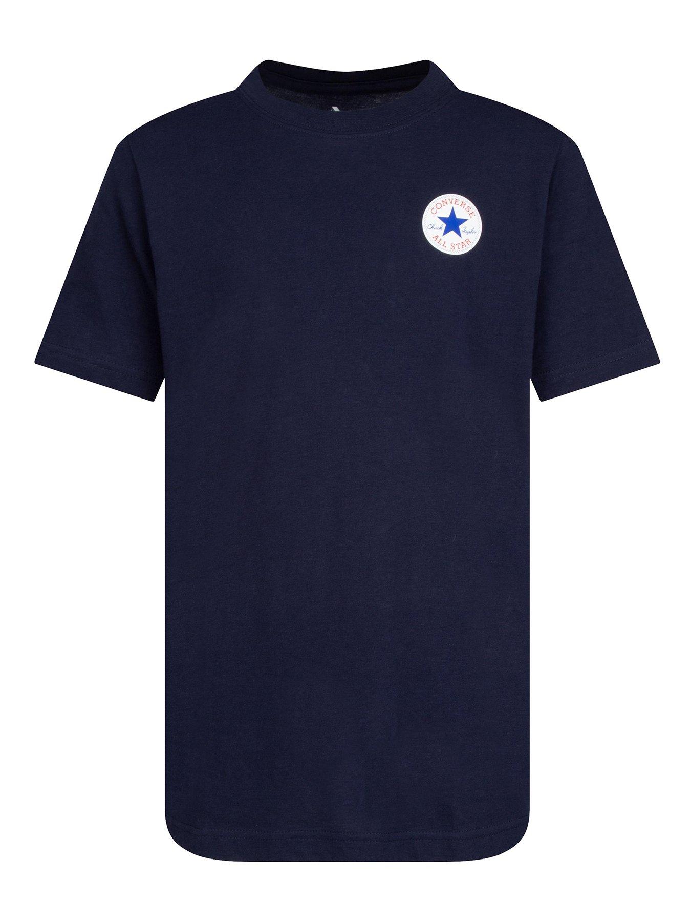 front image of converse-junior-boy-small-left-chest-logo-ss-t-shirt-navy